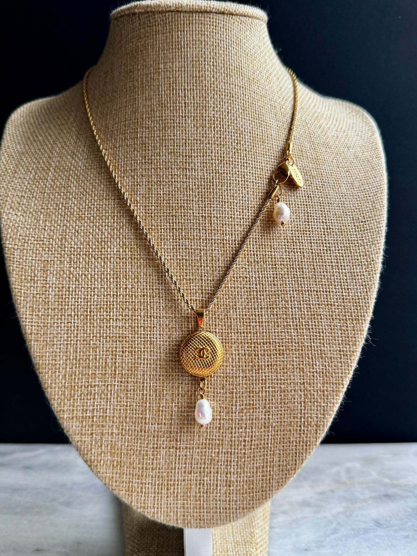 Small Vintage Authentic reworked Gold button Necklace