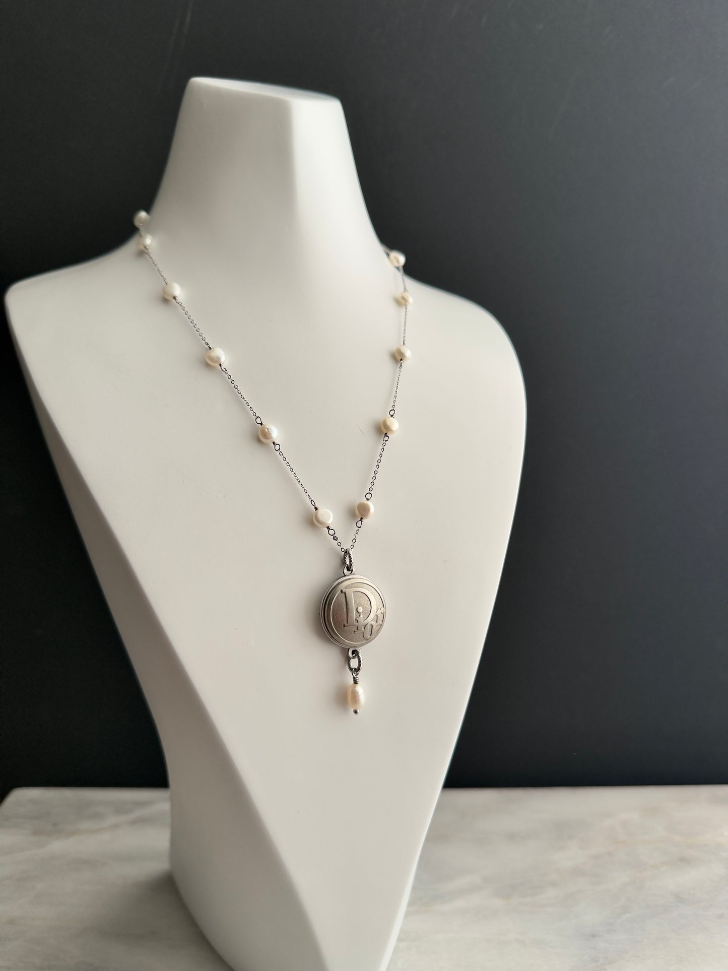 🤍 MOTHER OF PEARL One of a kind Authentic Reworked Dior button necklace