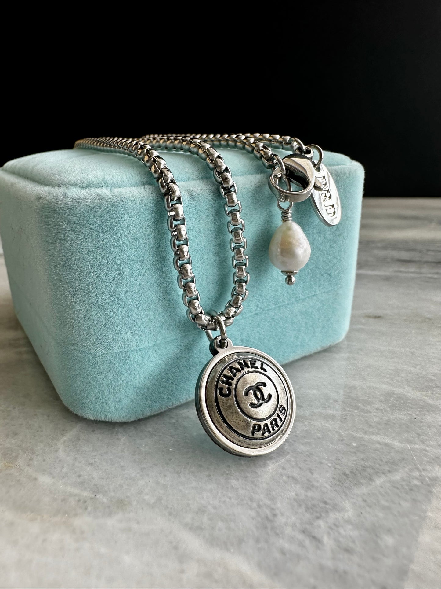 Authentic Reworked small silver Button Necklace
