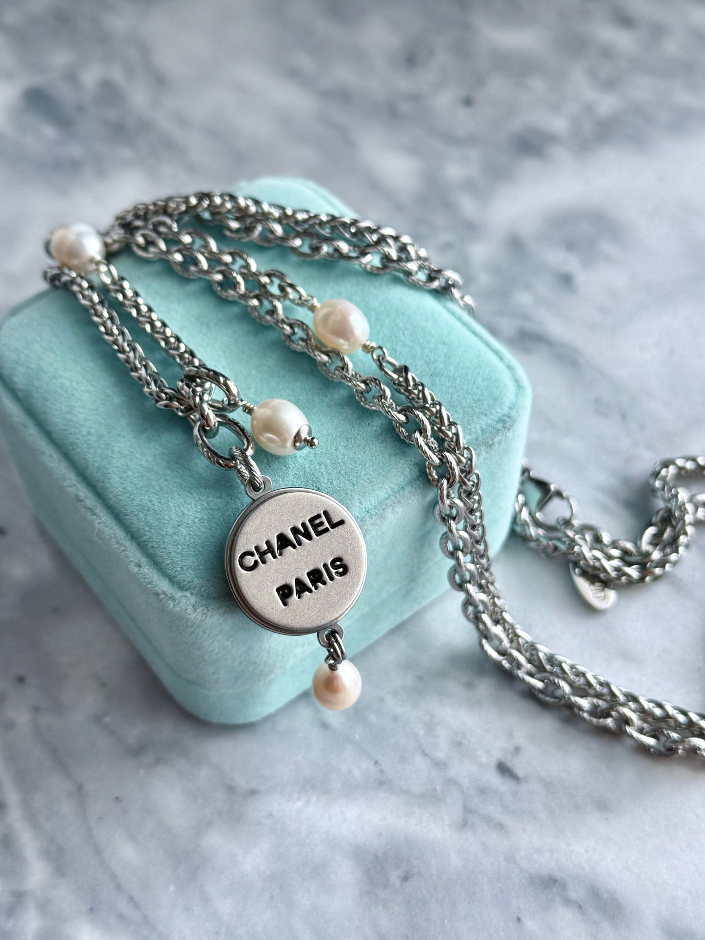 🤍 ONE OF A KIND - Authentic Reworked silver Button Double wrap Necklace