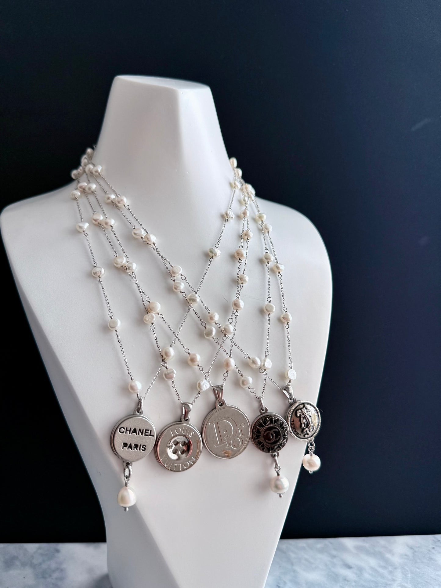 🤍 One of a kind Authentic Reworked button pearl necklace