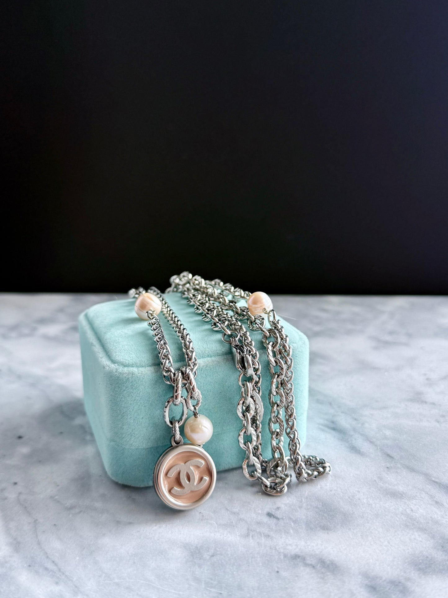 🤍 ONE OF A KIND - Authentic Reworked silver Button Double wrap Necklace