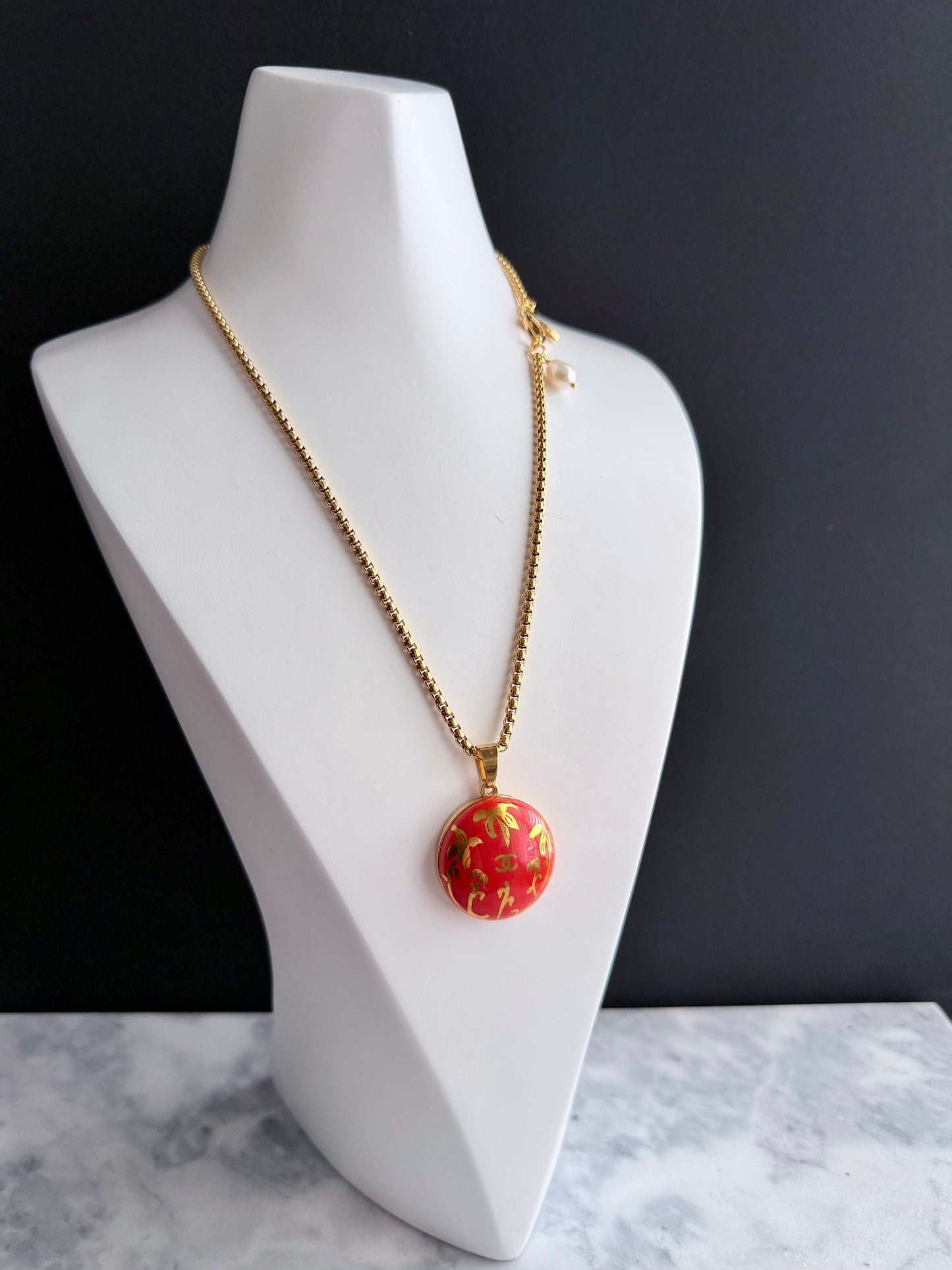 🧡 HUGE EXTREMELY RARE reworked orange button necklace