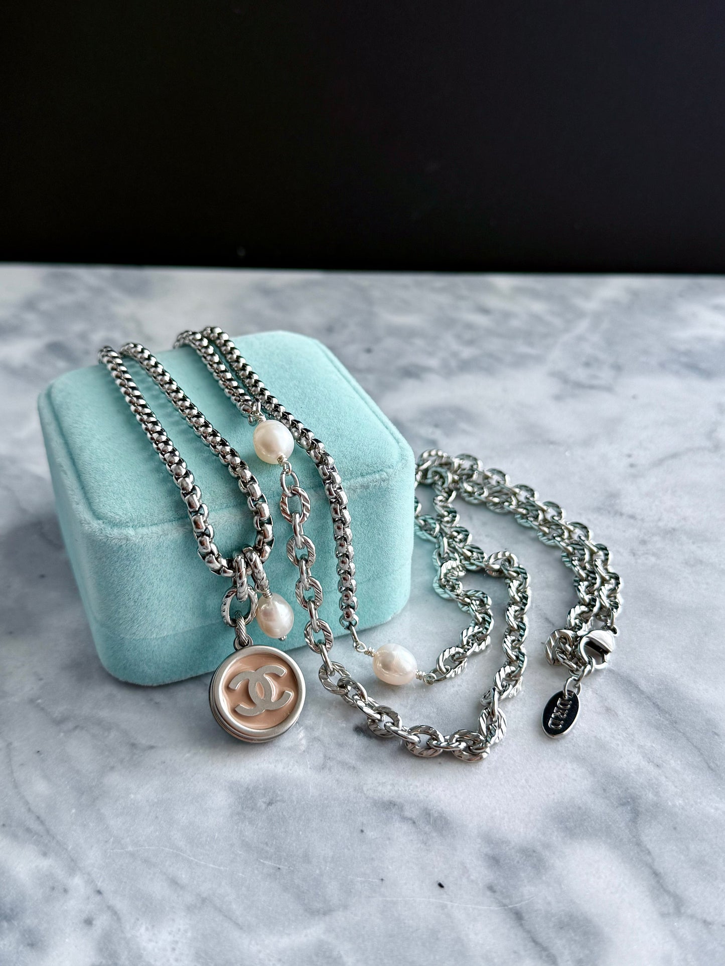 🤍 ONE OF A KIND - Authentic Reworked silver Button Double wrap Necklace