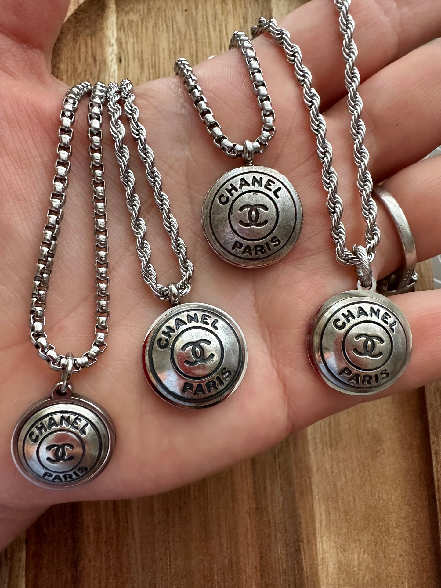 Authentic Reworked small silver Button Necklace