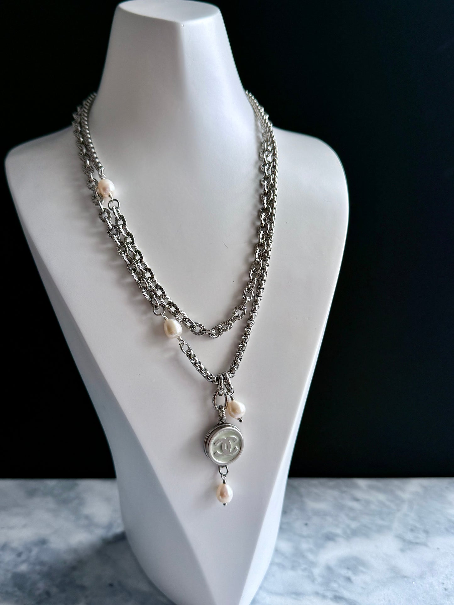 🩵 ONE OF A KIND - Authentic Reworked silver Button Double wrap Necklace