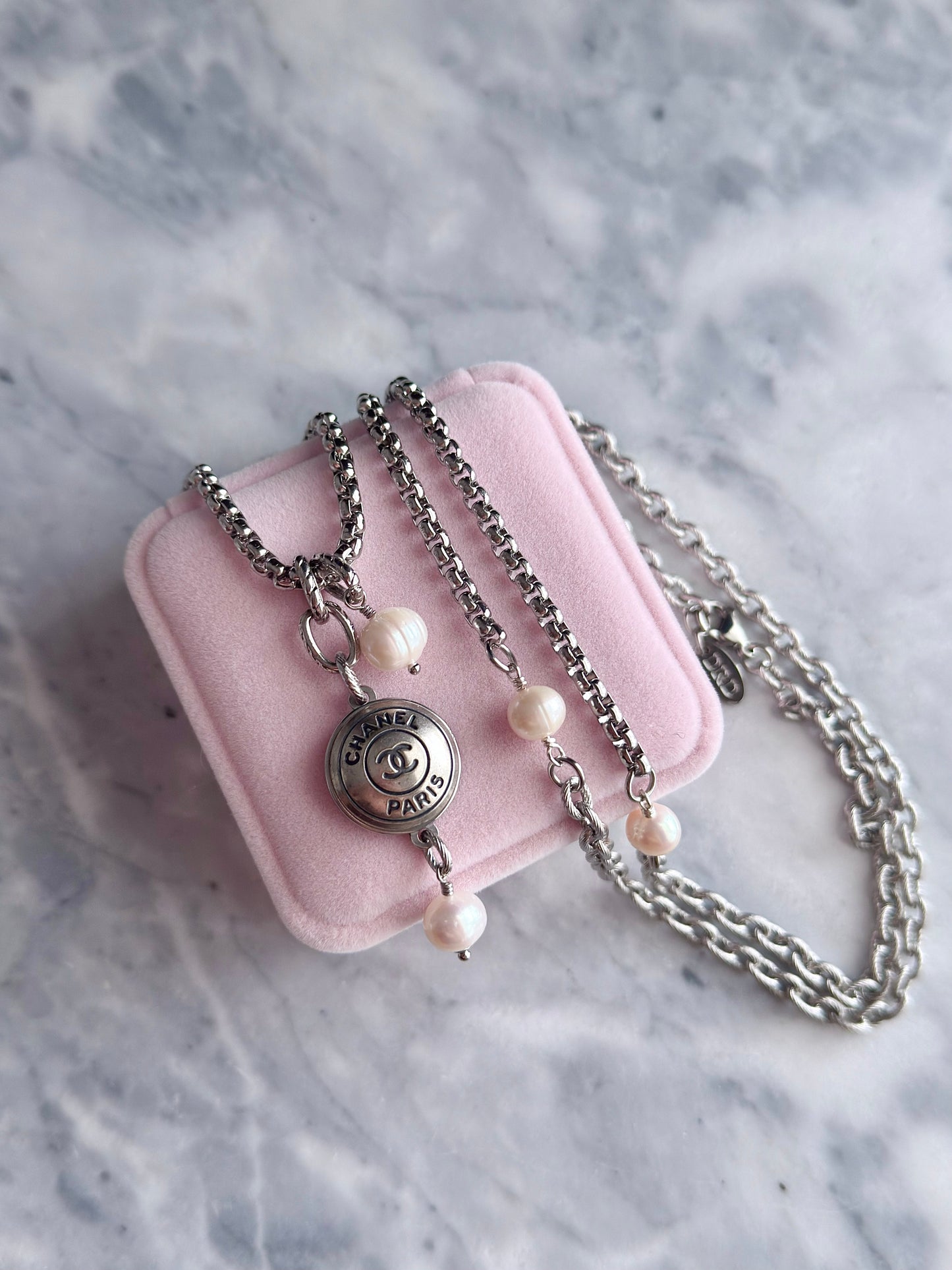 🤍 ONE OF A KIND - Authentic Reworked silver Button Double wrap Necklace