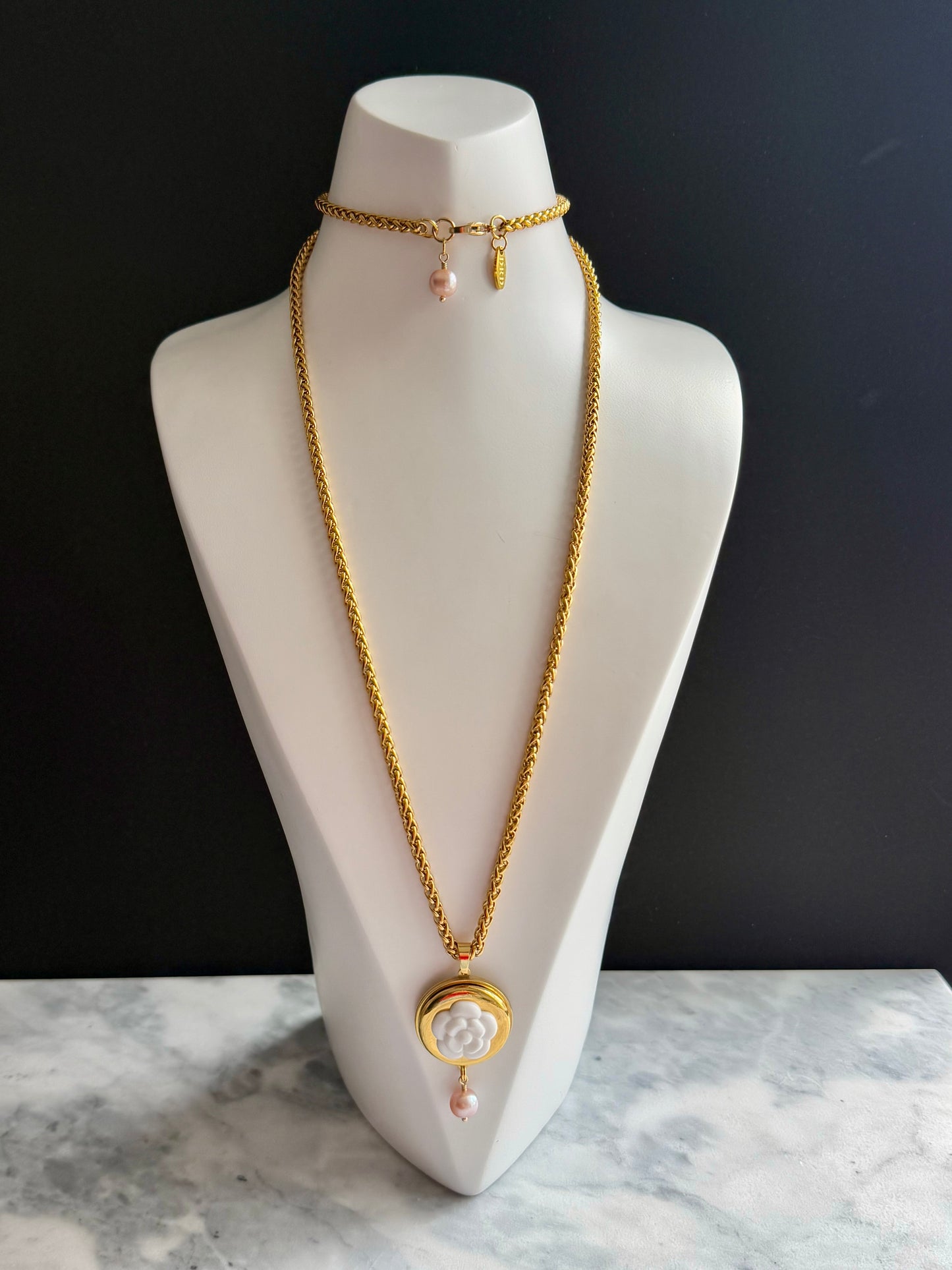 🌼 CAMELLIA 🌼 Extremely rare Vintage Authentic reworked Gold button Necklace - ONE OF A KIND