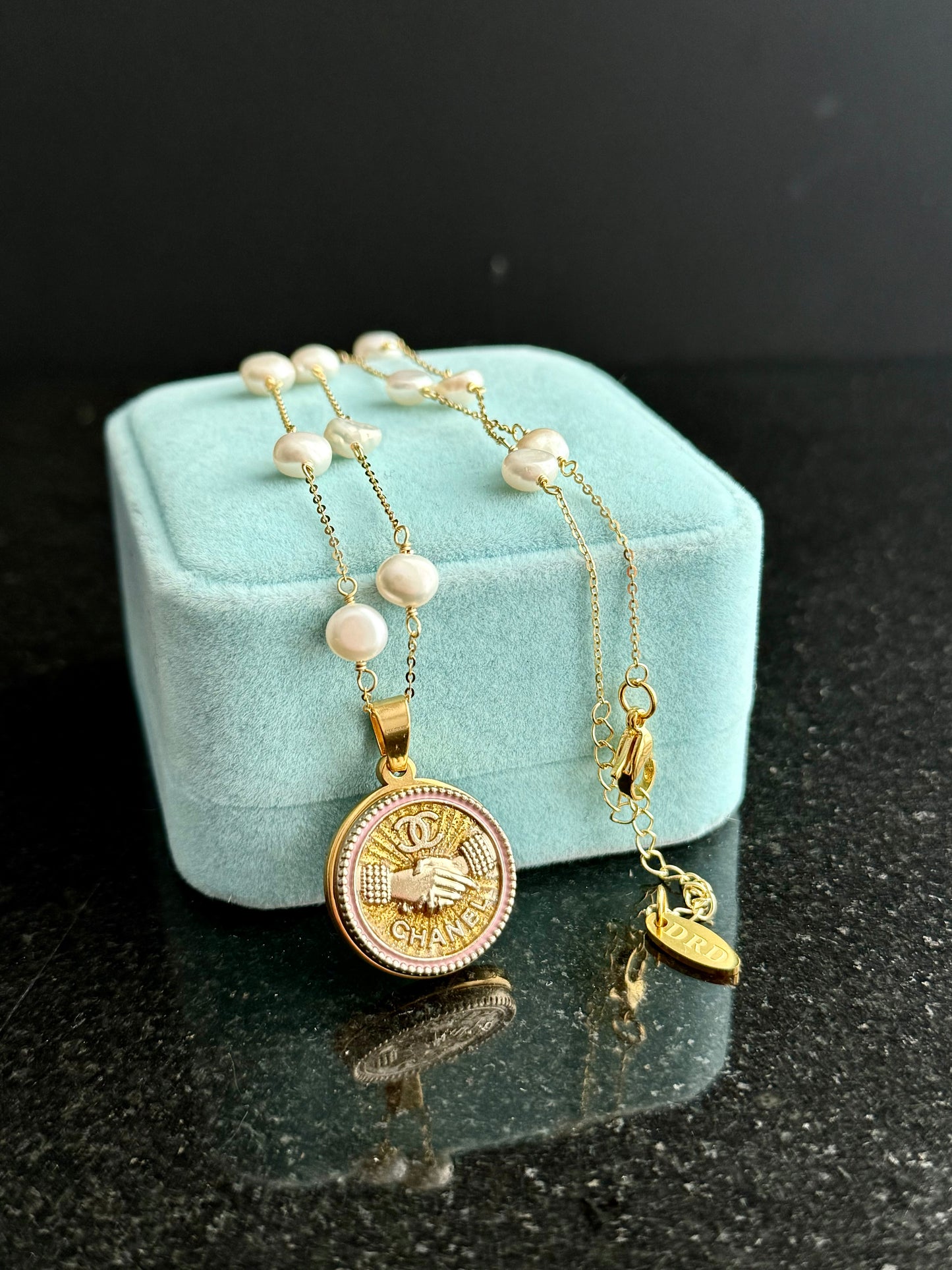 ✨ One of a kind delicate Authentic Reworked button necklace