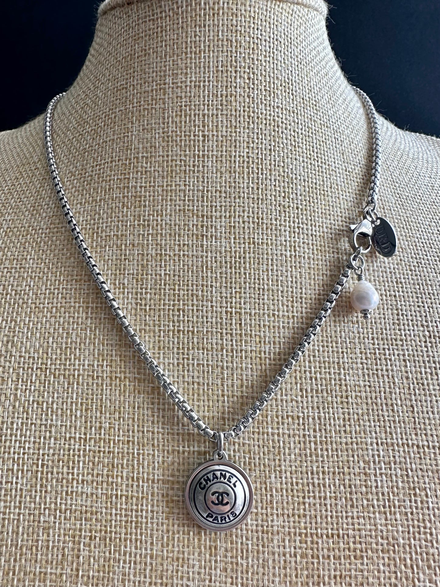 Authentic Reworked small silver Button Necklace