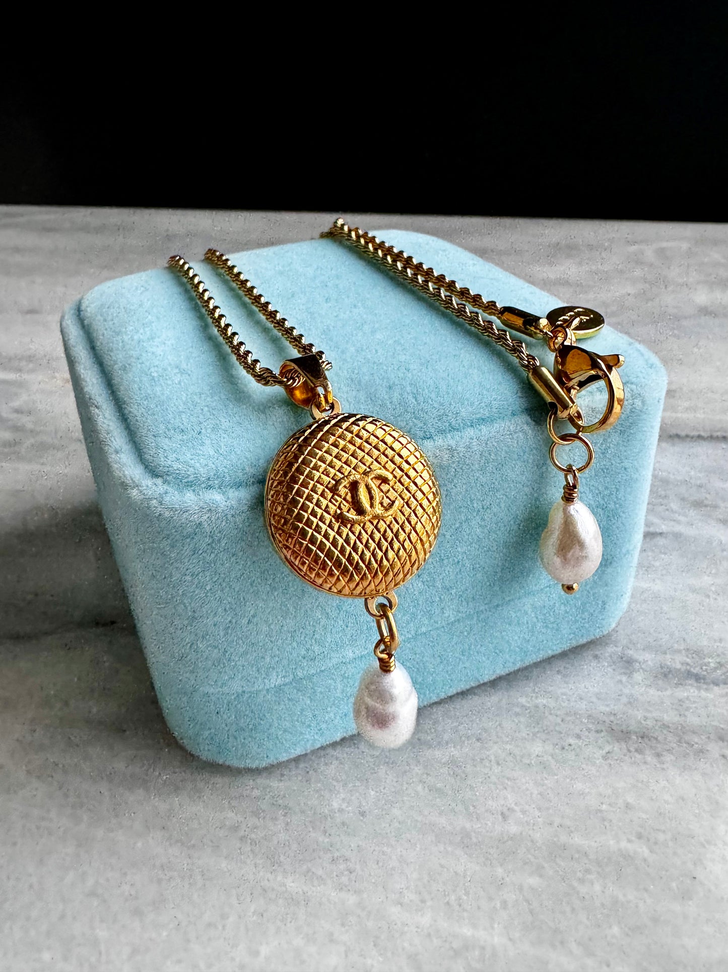 Small Vintage Authentic reworked Gold button Necklace