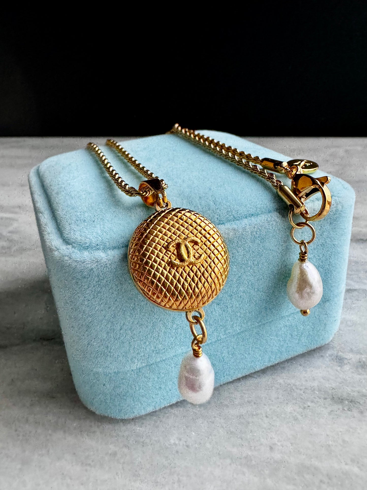 Small Vintage Authentic reworked Gold button Necklace