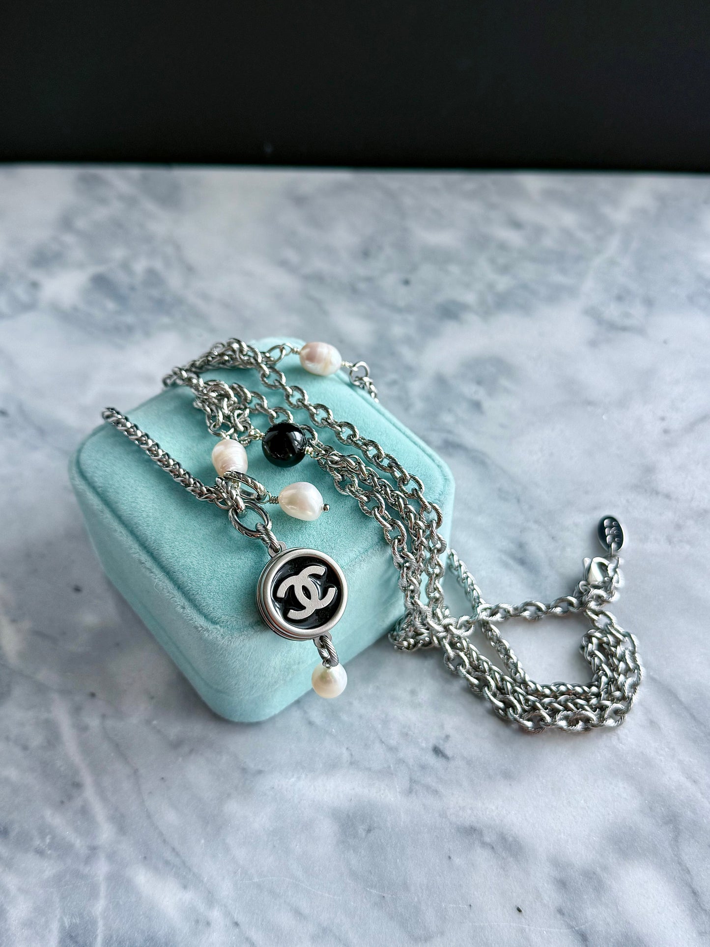 🖤 ONE OF A KIND - Authentic Reworked silver Button Double wrap Necklace