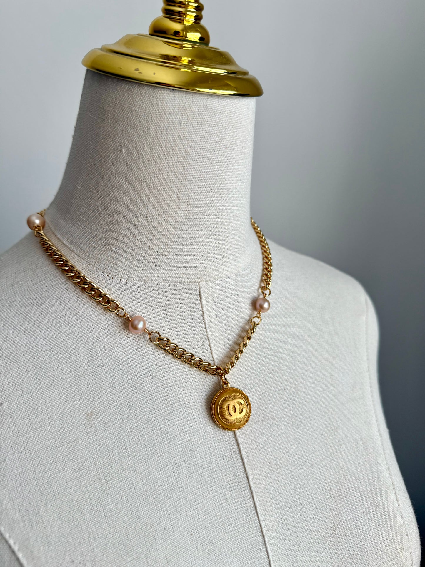 Extremely rare Authentic Reworked gold Button Necklace