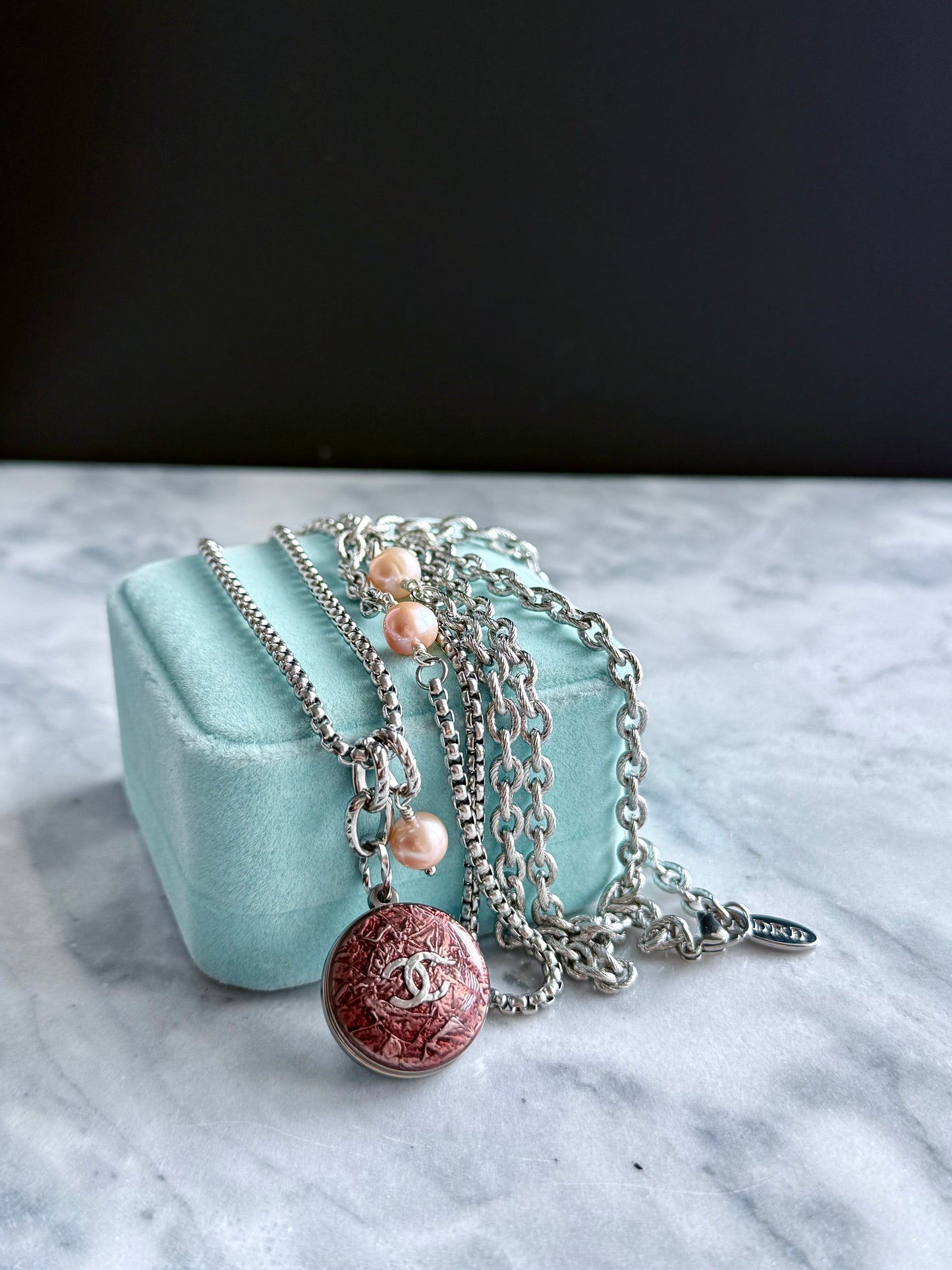 🍒 ONE OF A KIND - Authentic Reworked silver Button Double wrap Necklace