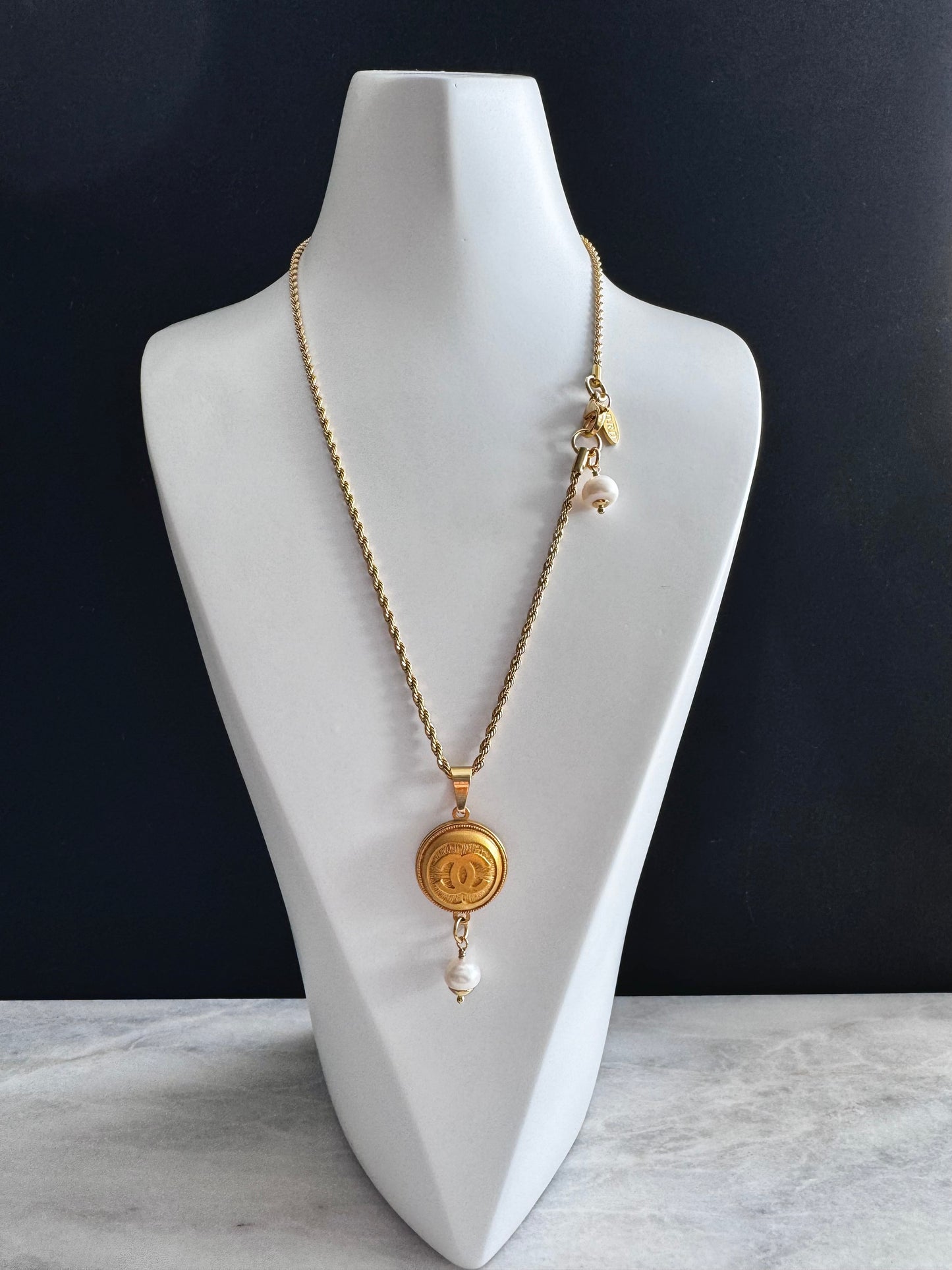 ✨ Vintage Authentic reworked Gold button Necklace
