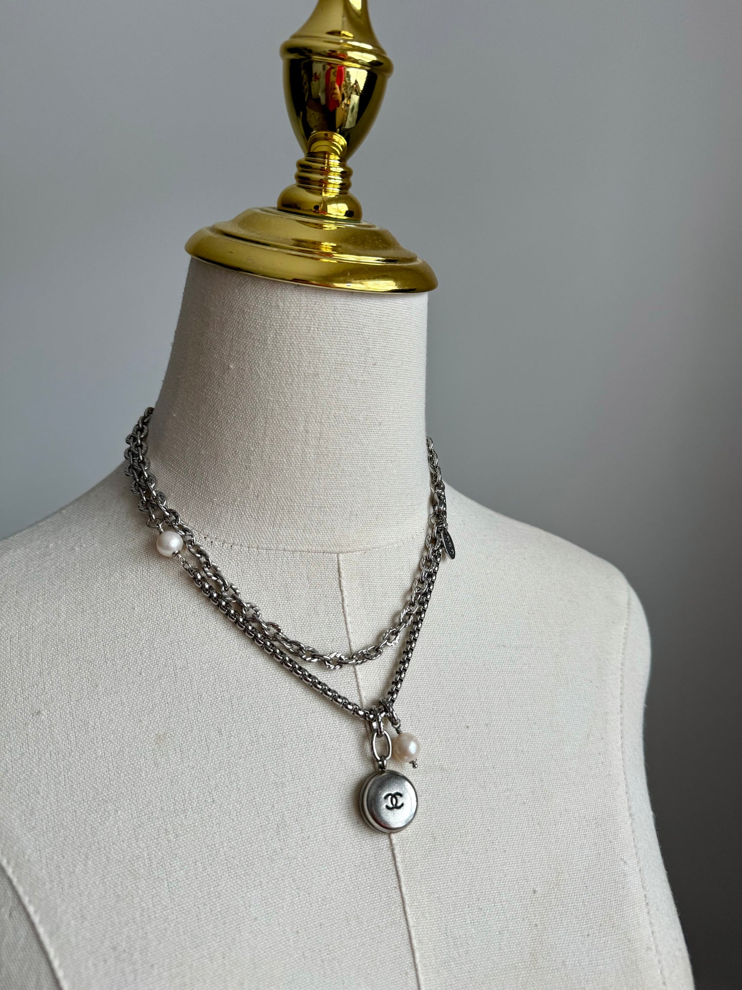 ONE OF A KIND - Authentic Reworked silver Button Necklace - read description