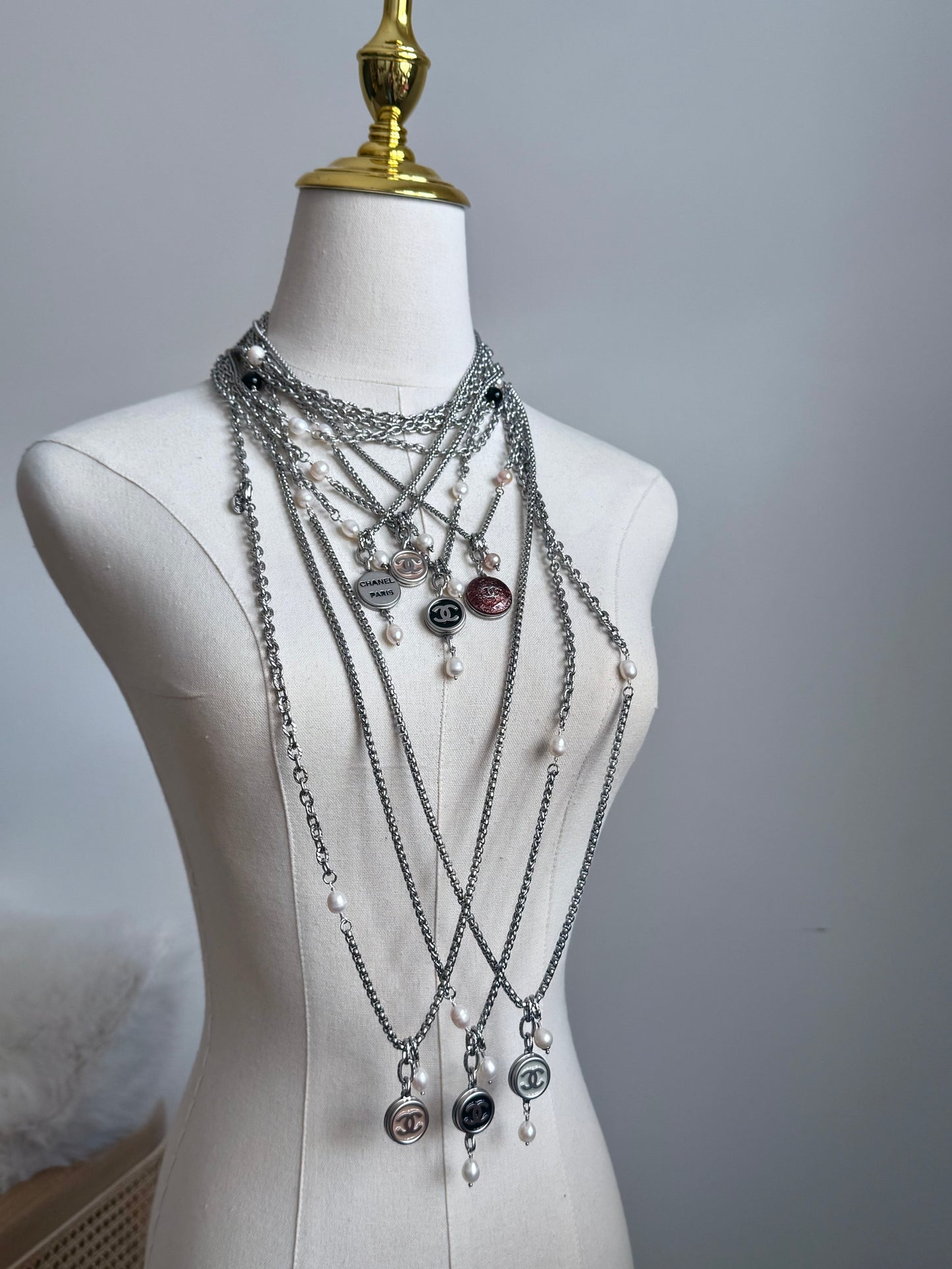 🤍 ONE OF A KIND - Authentic Reworked silver Button Double wrap Necklace