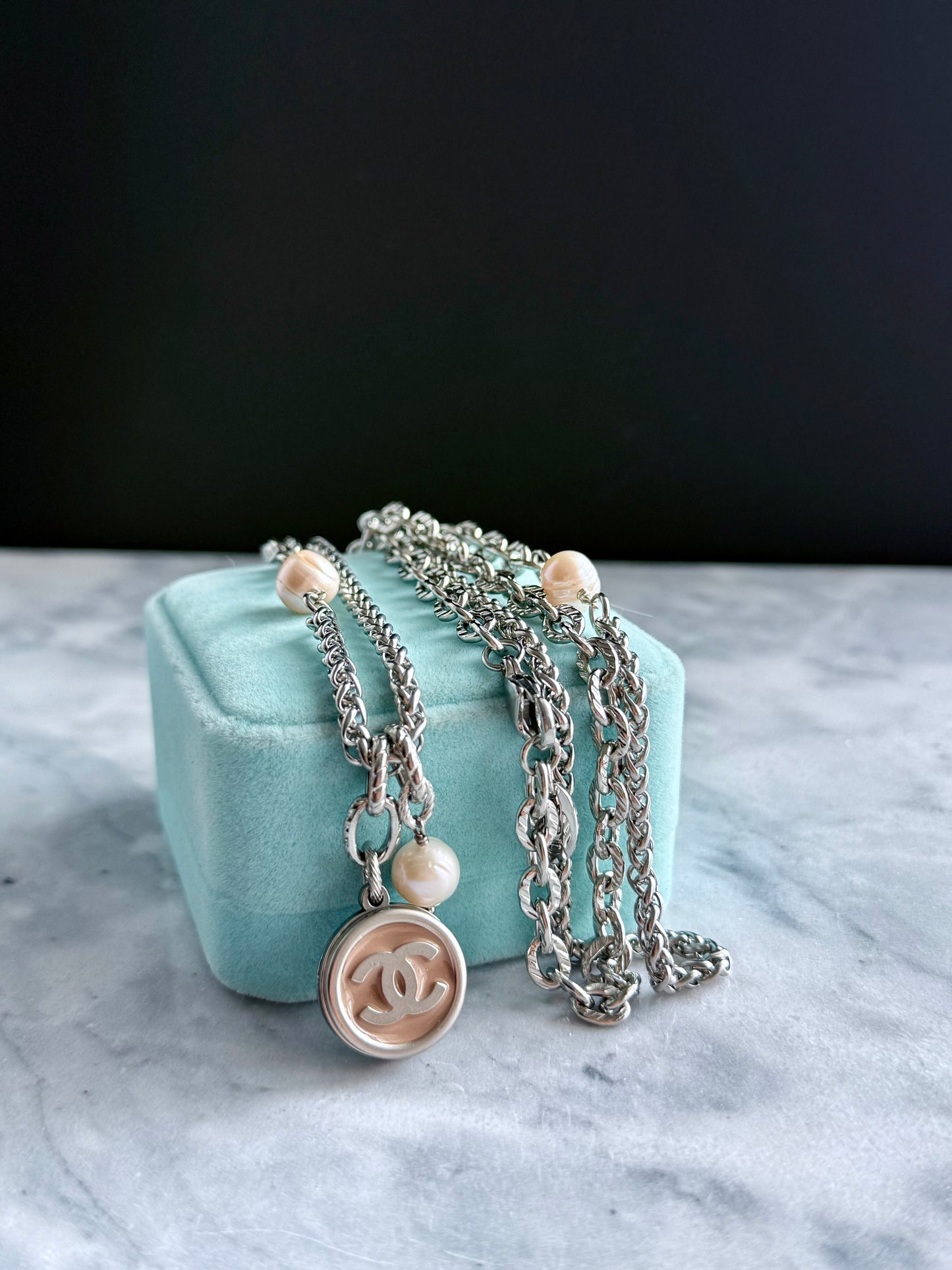 🤍 ONE OF A KIND - Authentic Reworked silver Button Double wrap Necklace