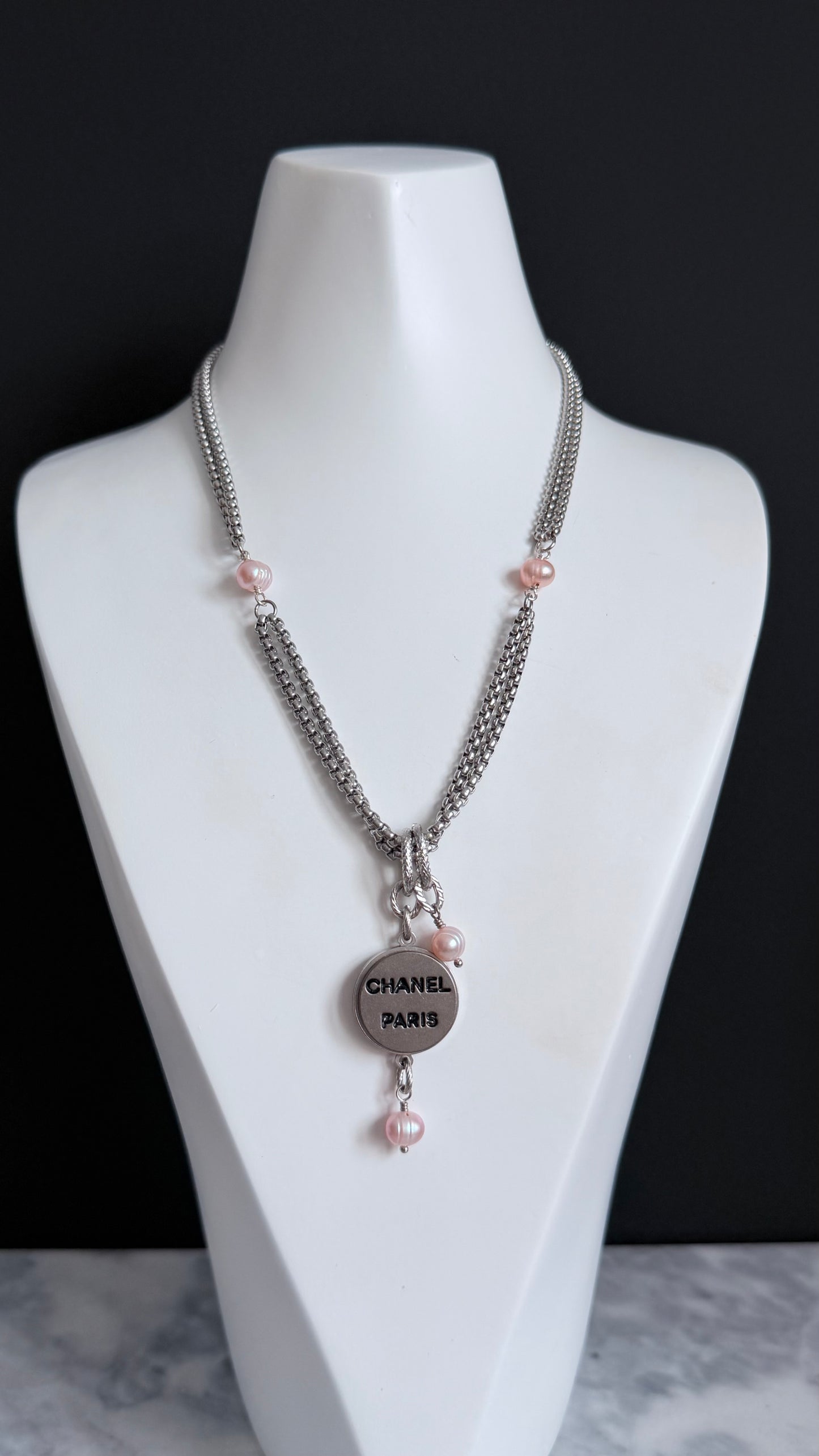 ✨ DOUBLE CHAIN - Authentic Reworked silver Button Necklace
