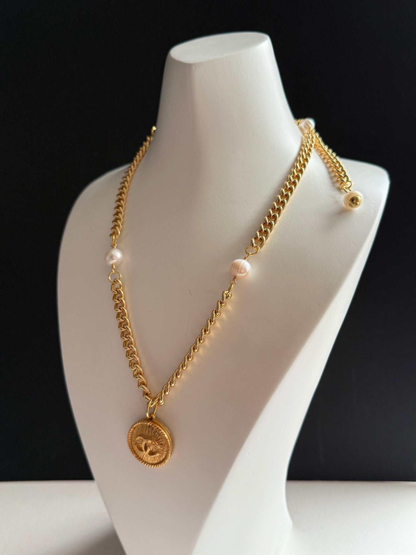 Extremely rare Authentic Reworked gold Button Necklace