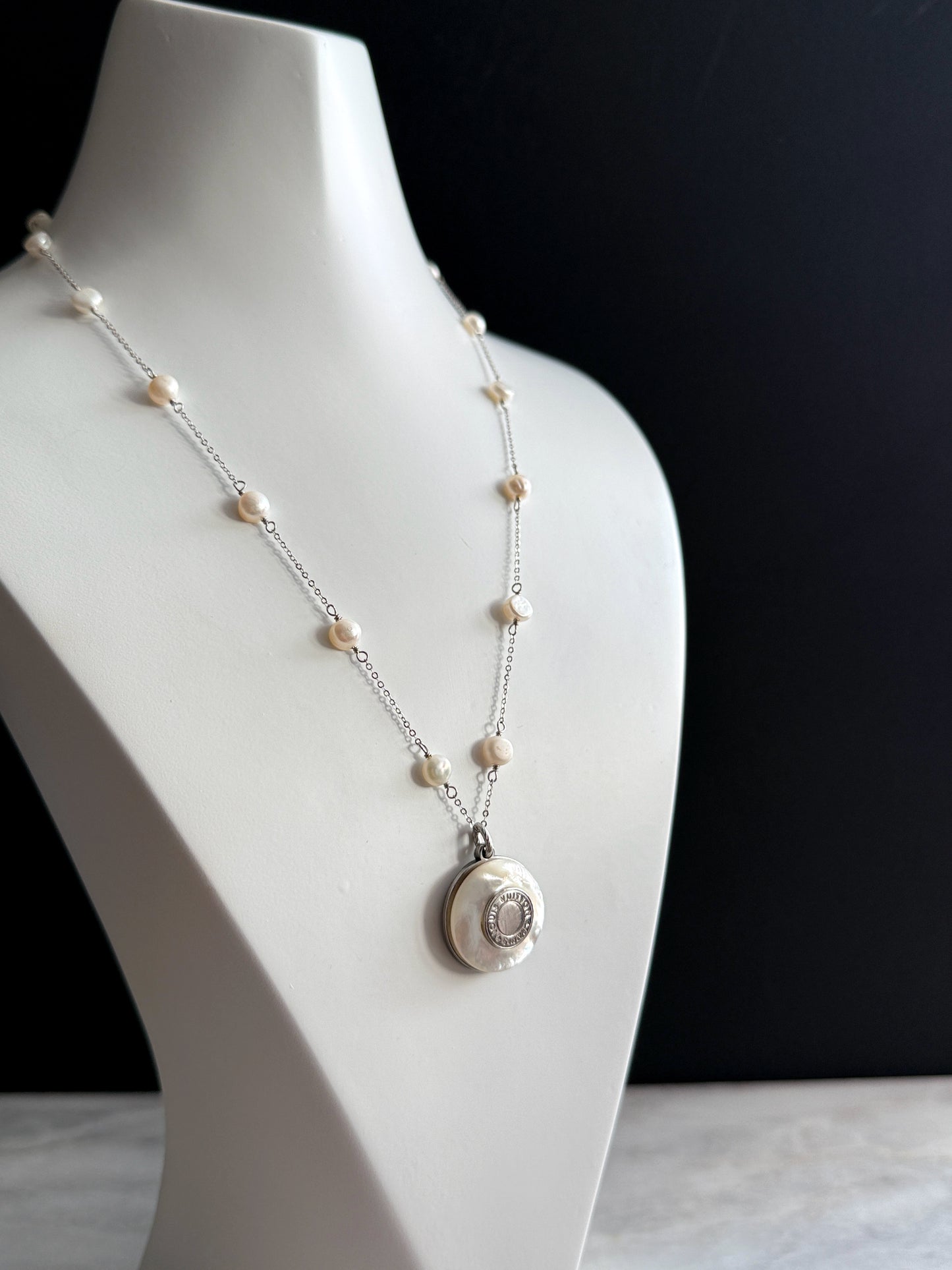🤍 MOTHER OF PEARL One of a kind Authentic Reworked Louis Vuitton button necklace