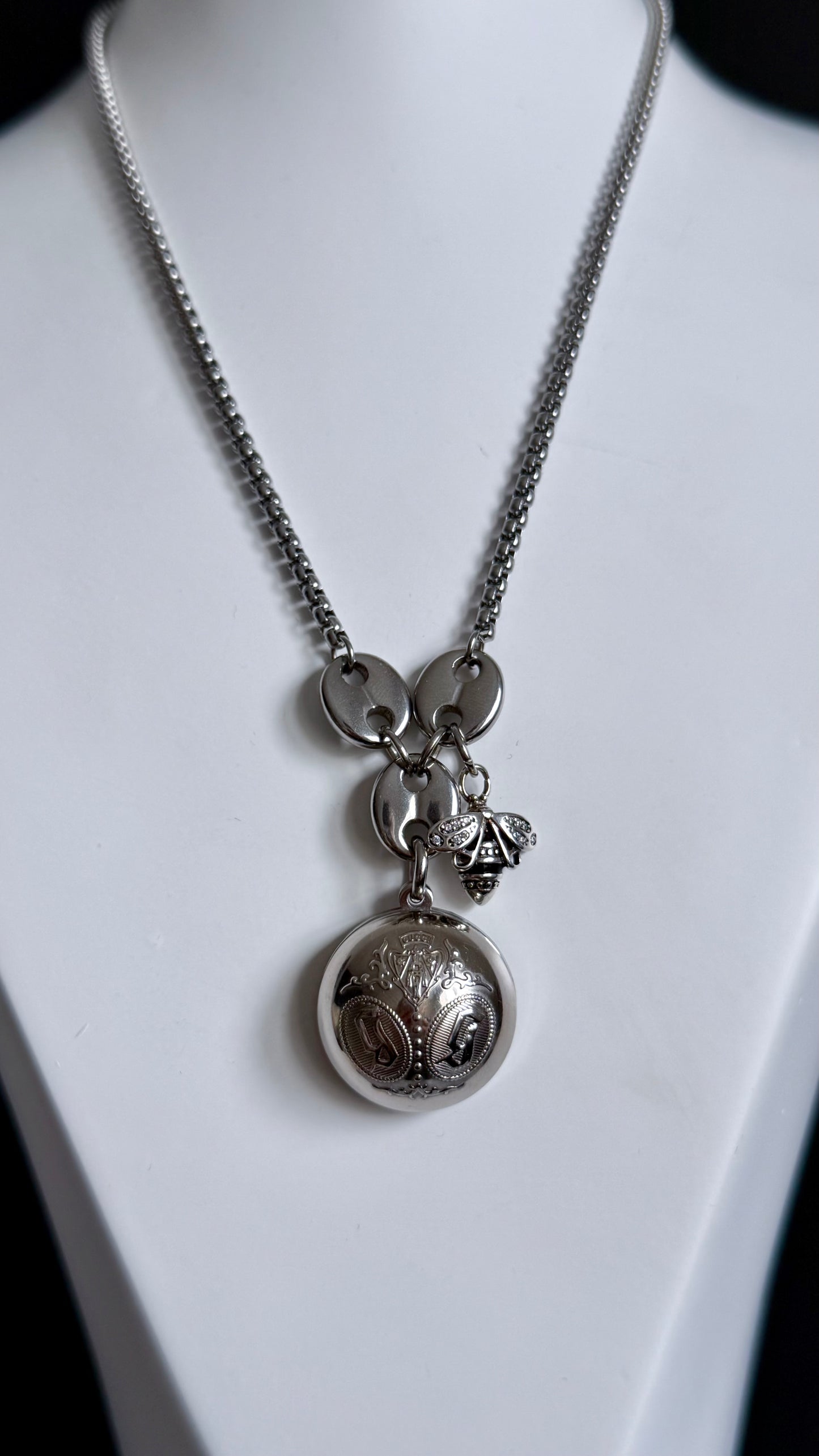 🐝 Vintage Silver Gucci charm chain necklace • high quality