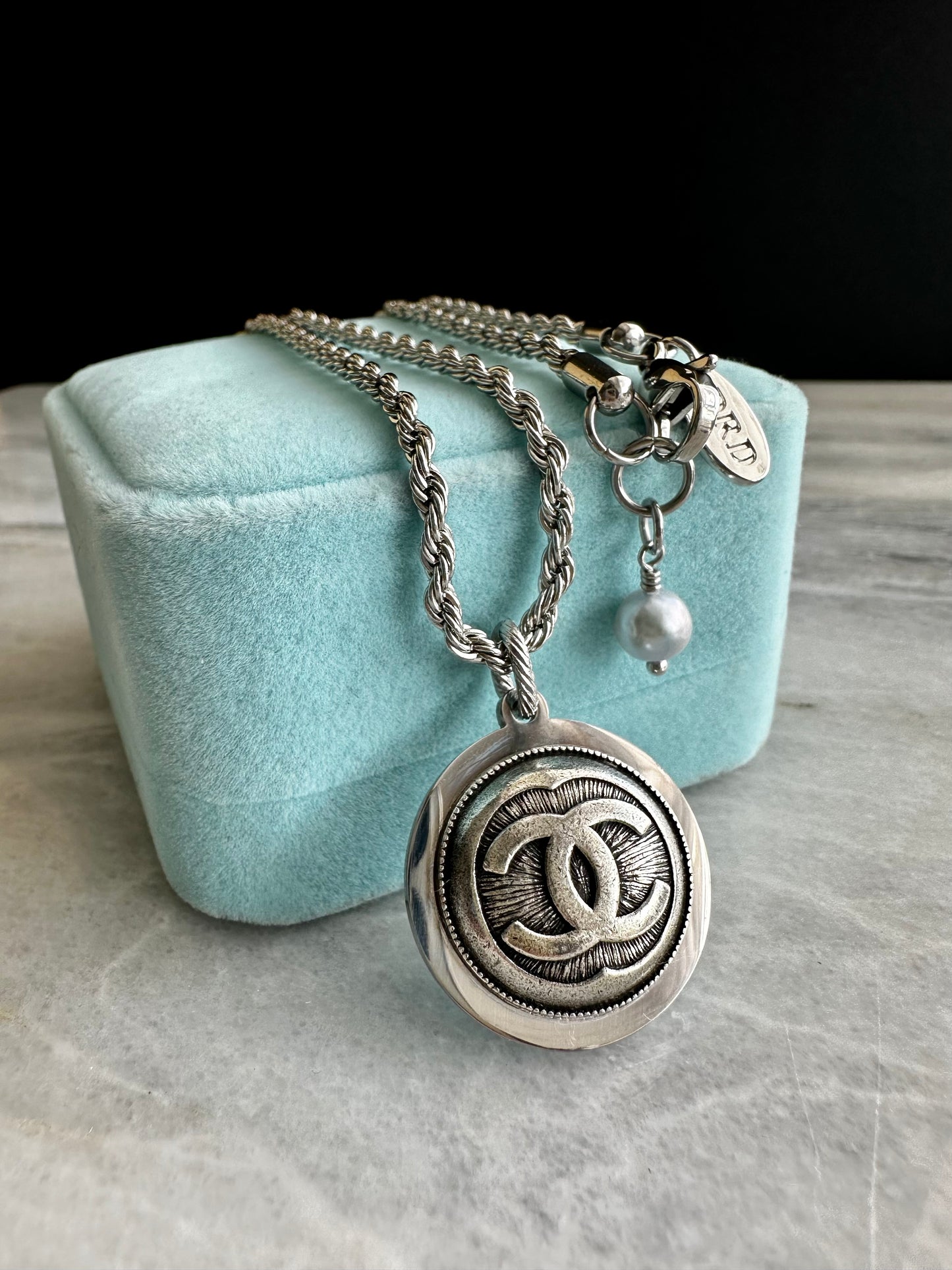 Unisex Authentic Reworked silver Button Necklace