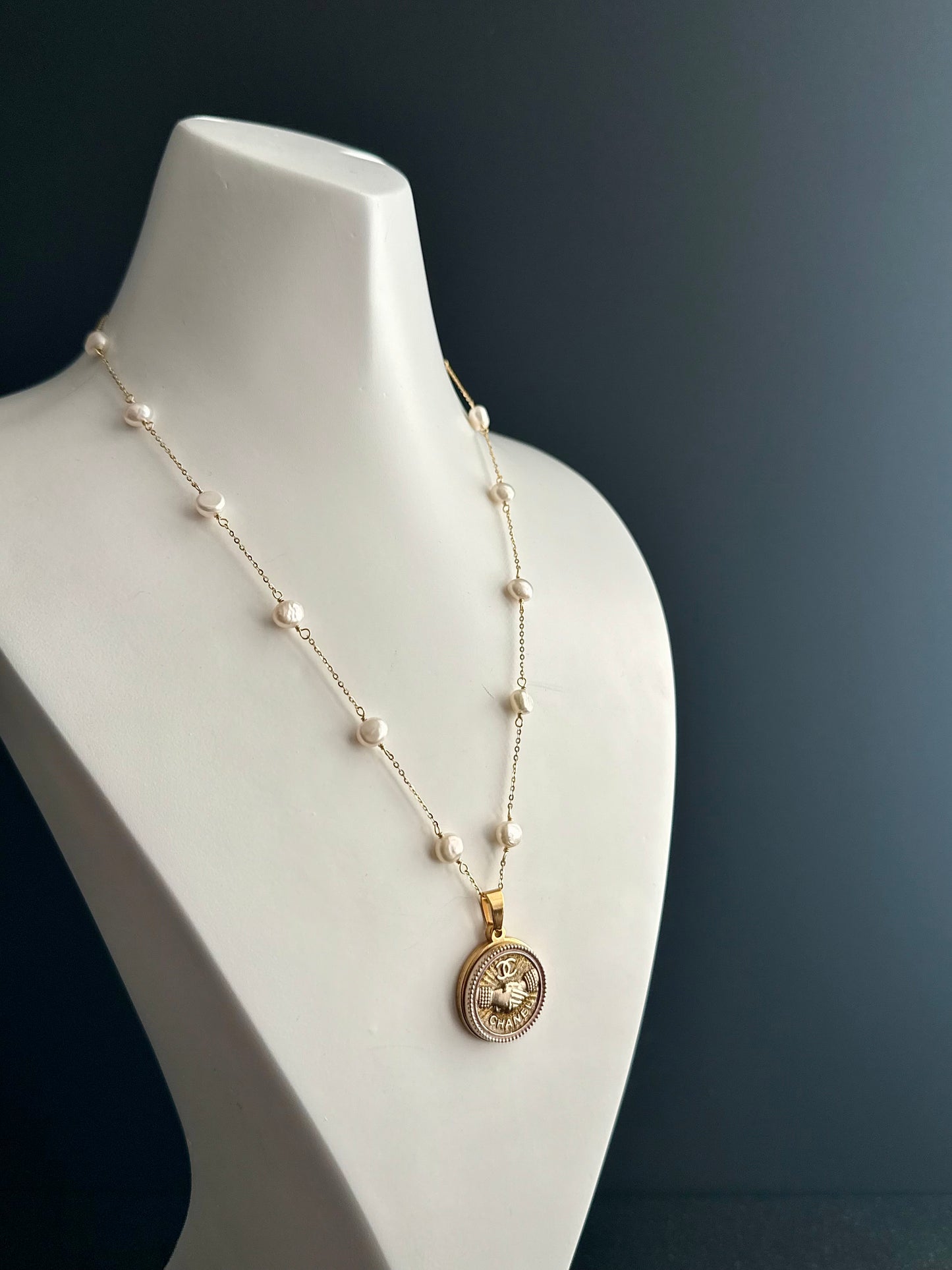 ✨ One of a kind delicate Authentic Reworked button necklace