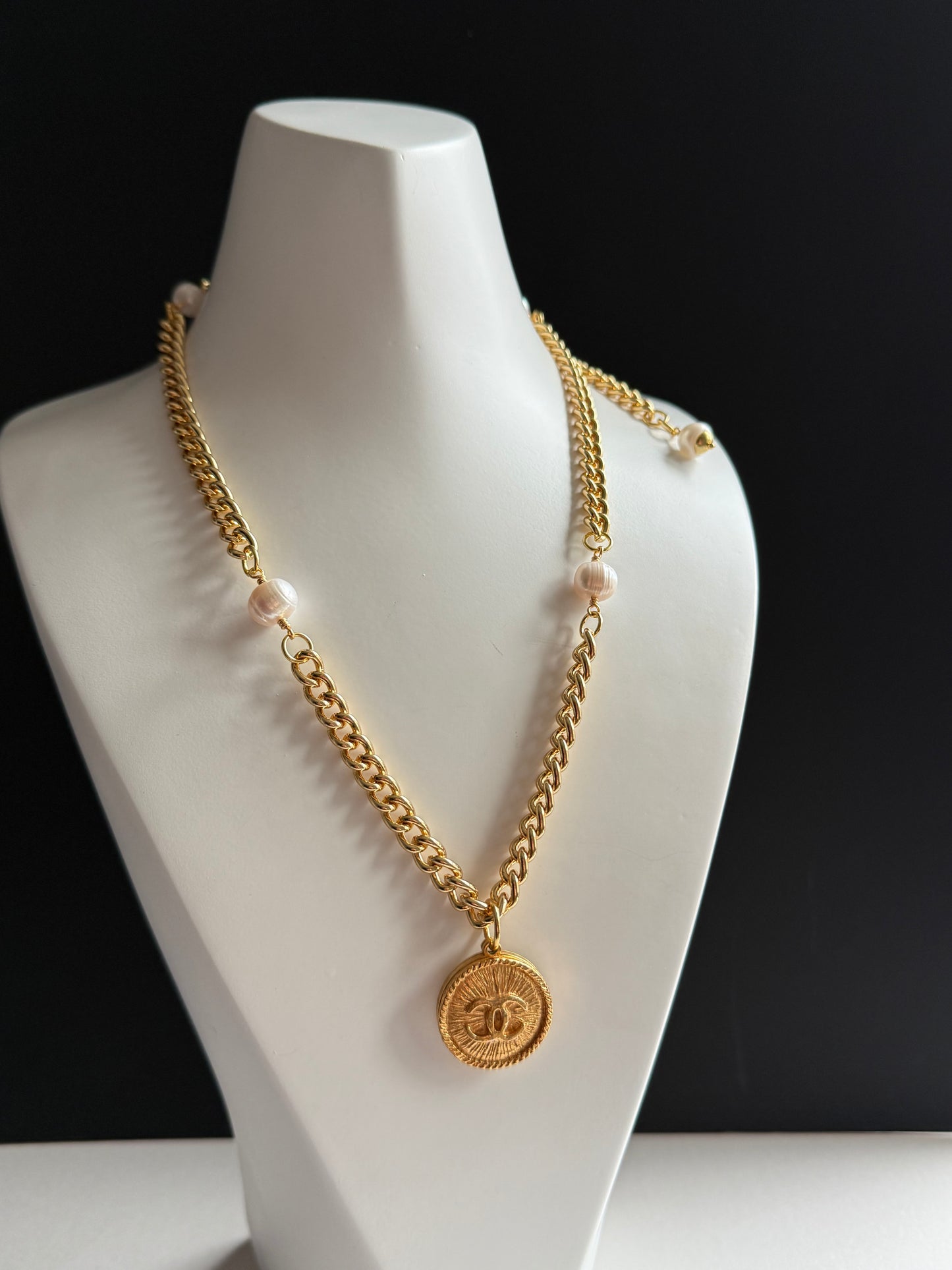 Extremely rare Authentic Reworked gold Button Necklace