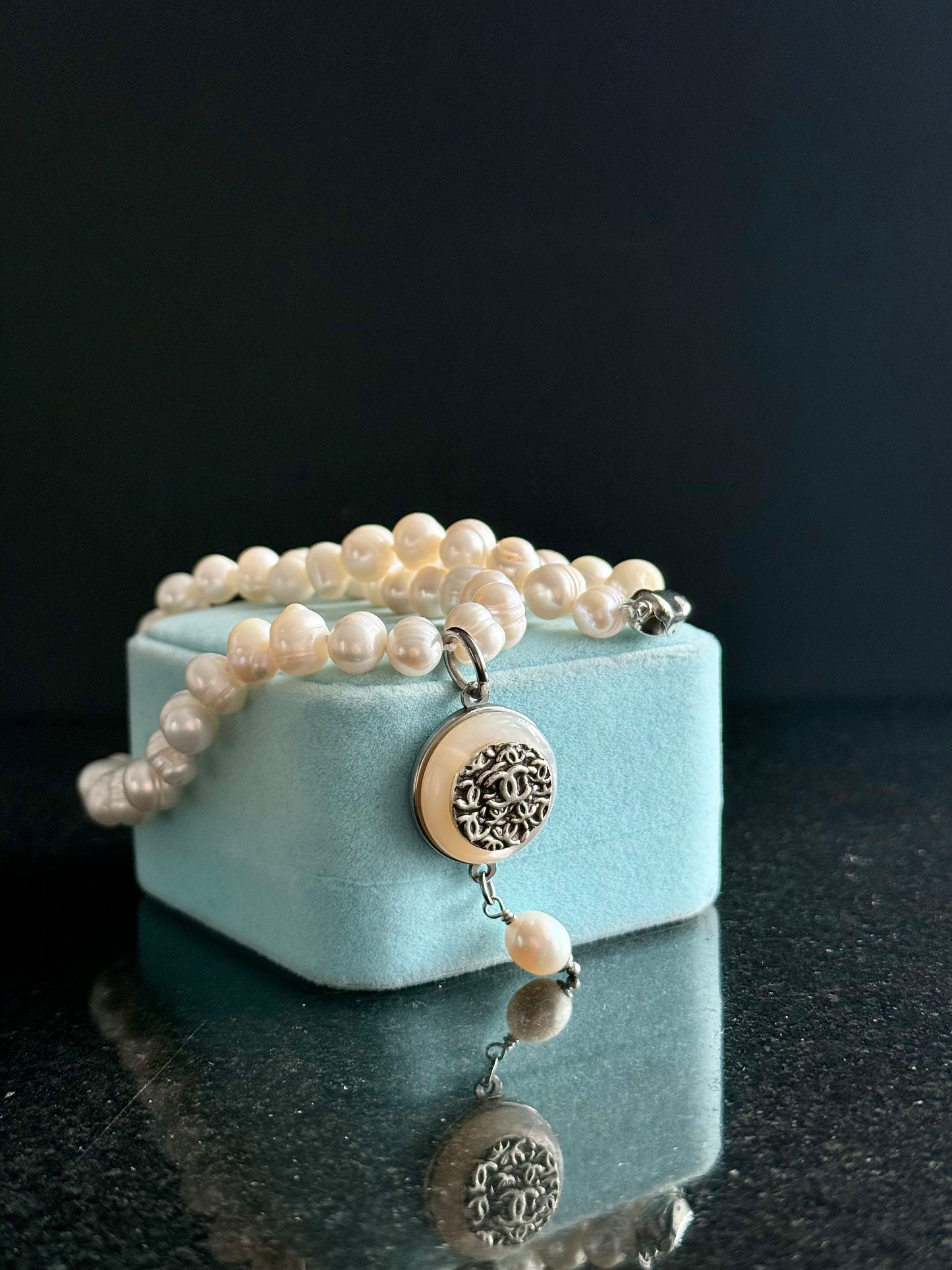 Authentic silver pearl reworked Necklace • SUPER RARE ONE OF A KIND PIECE