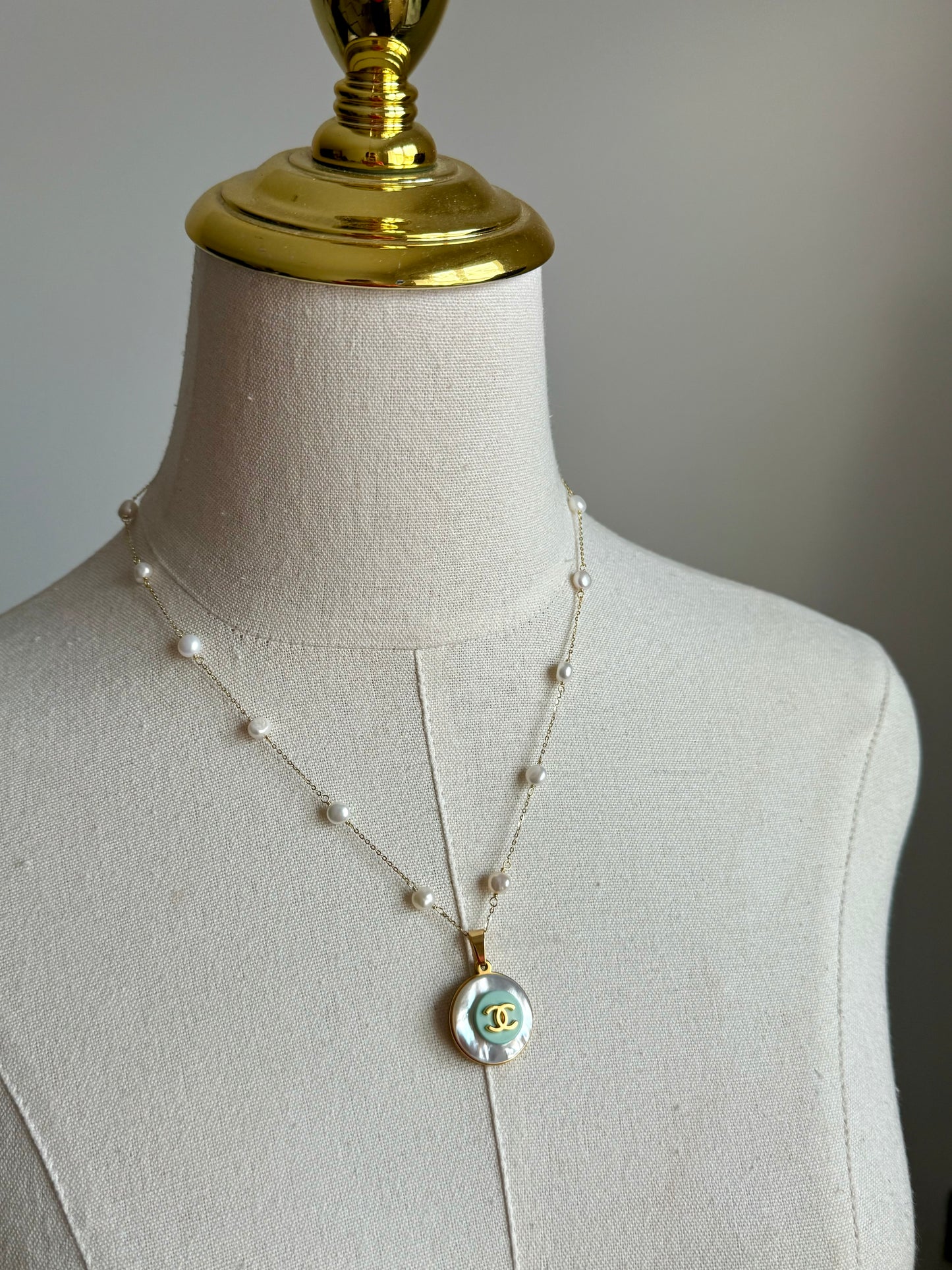 🩵 MOTHER OF PEARL One of a kind Authentic Reworked button necklace