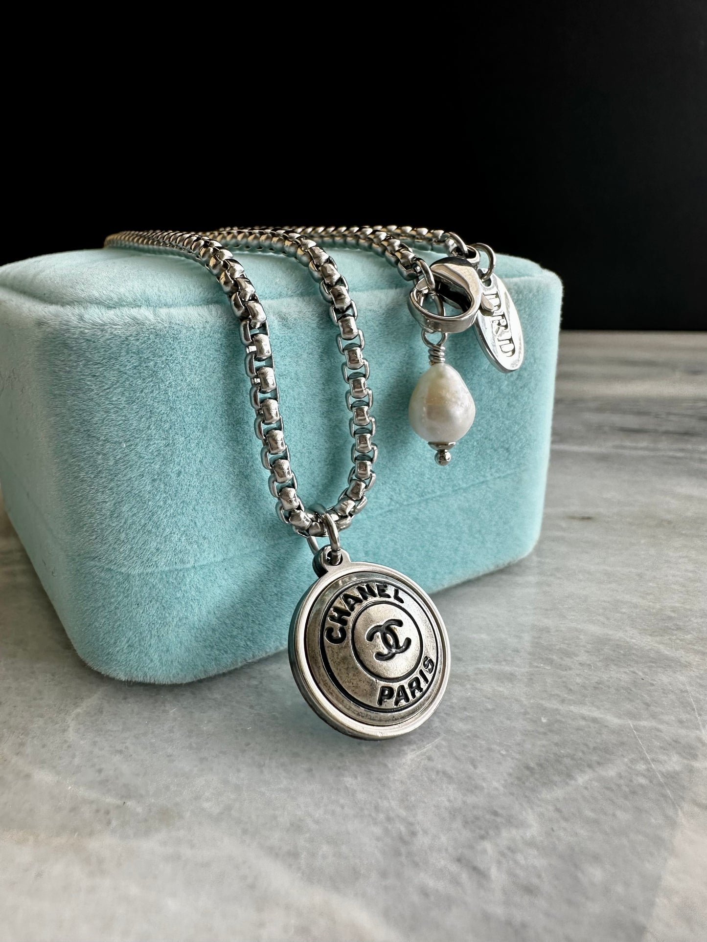 Authentic Reworked small silver Button Necklace