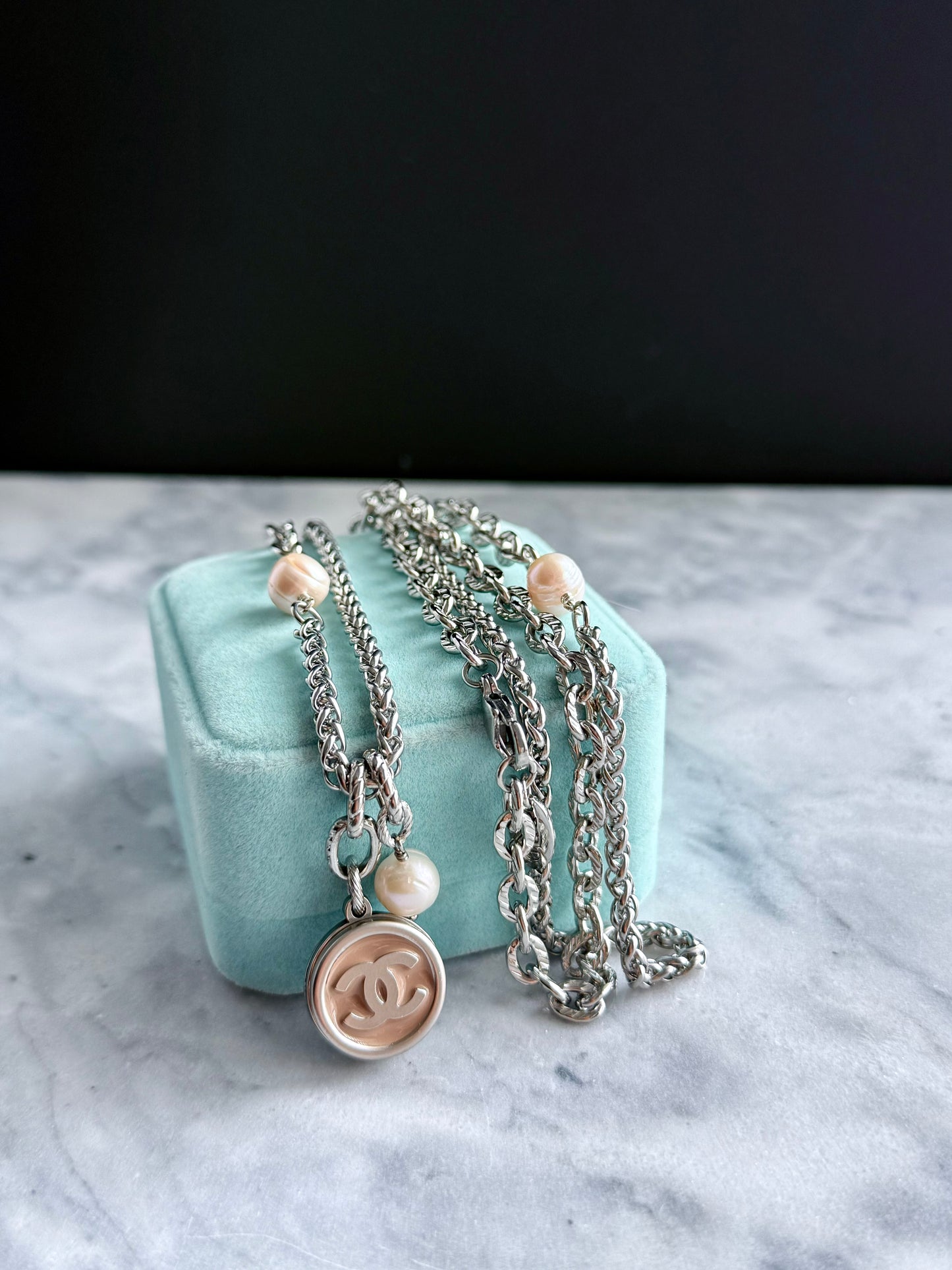 🤍 ONE OF A KIND - Authentic Reworked silver Button Double wrap Necklace