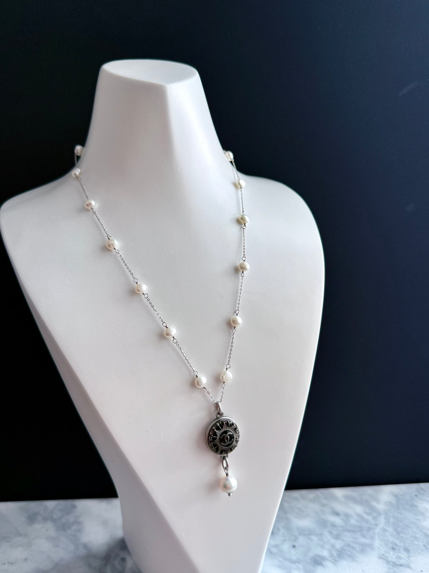 🤍 One of a kind Authentic Reworked button pearl necklace