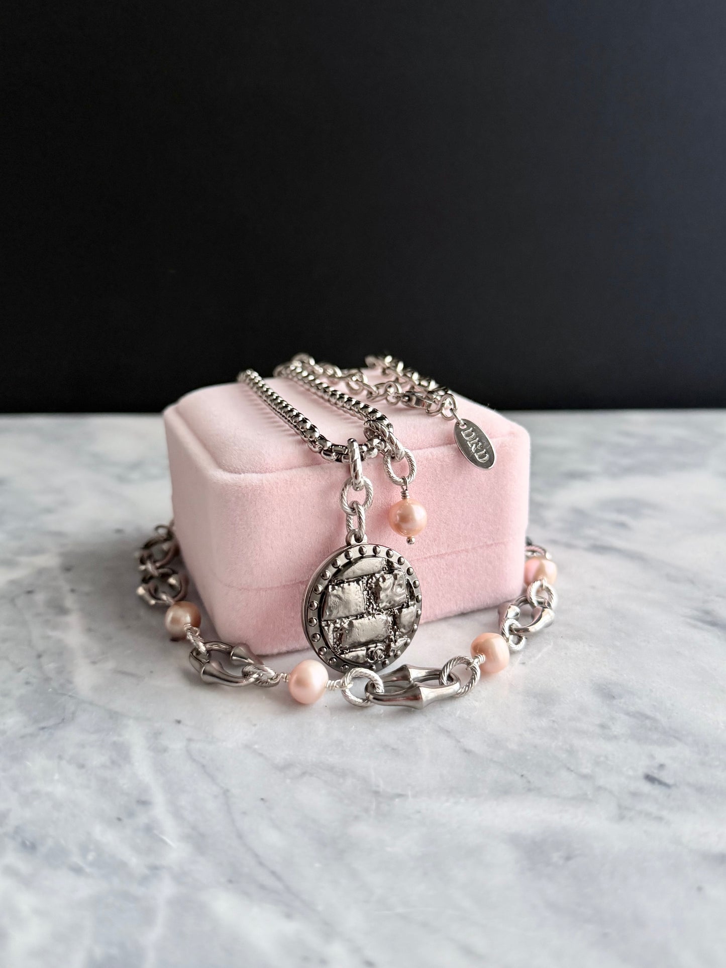 🖤 LARGE ONE OF A KIND - Authentic Reworked silver Button Double wrap Necklace