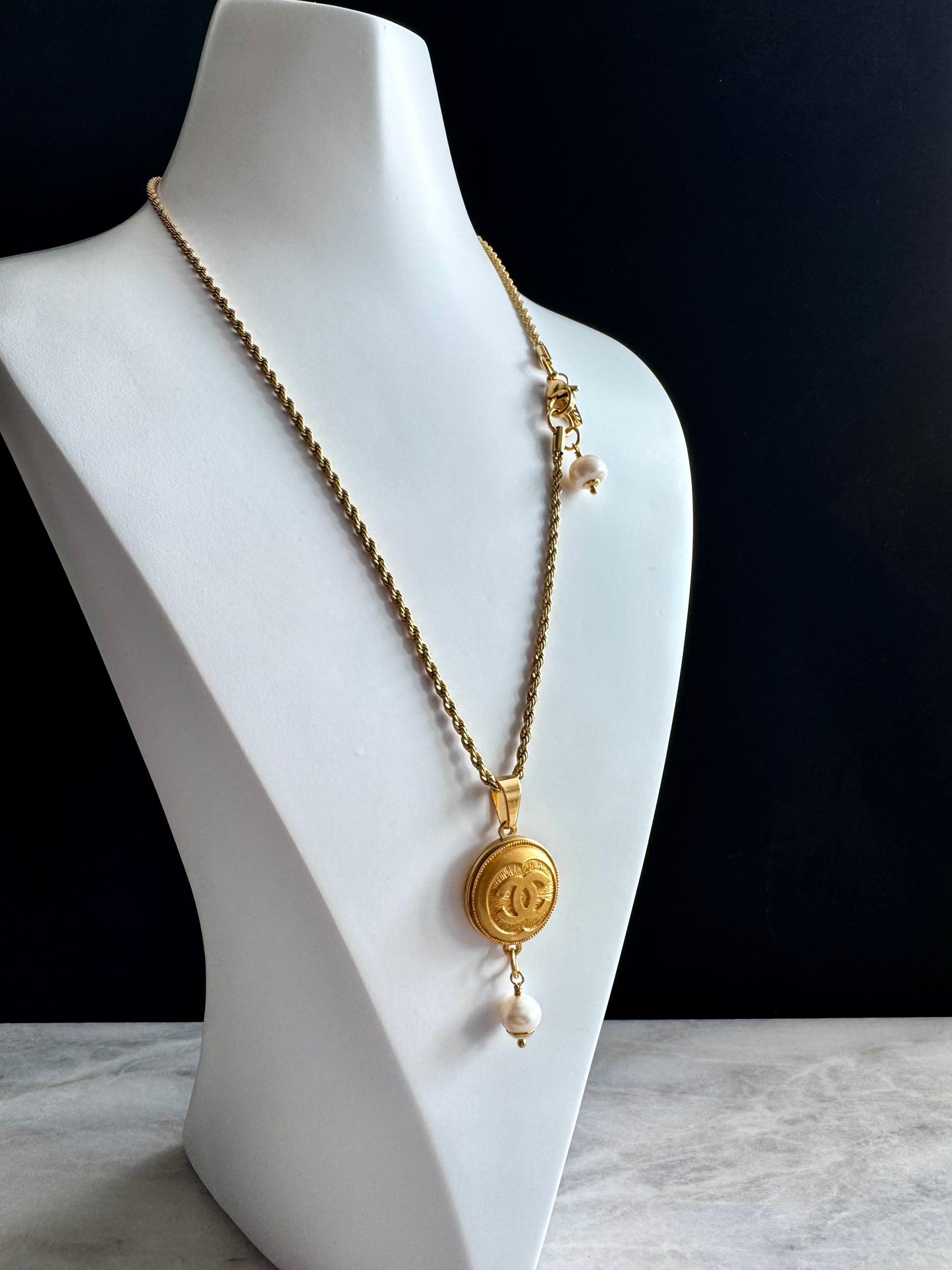 ✨ Vintage Authentic reworked Gold button Necklace