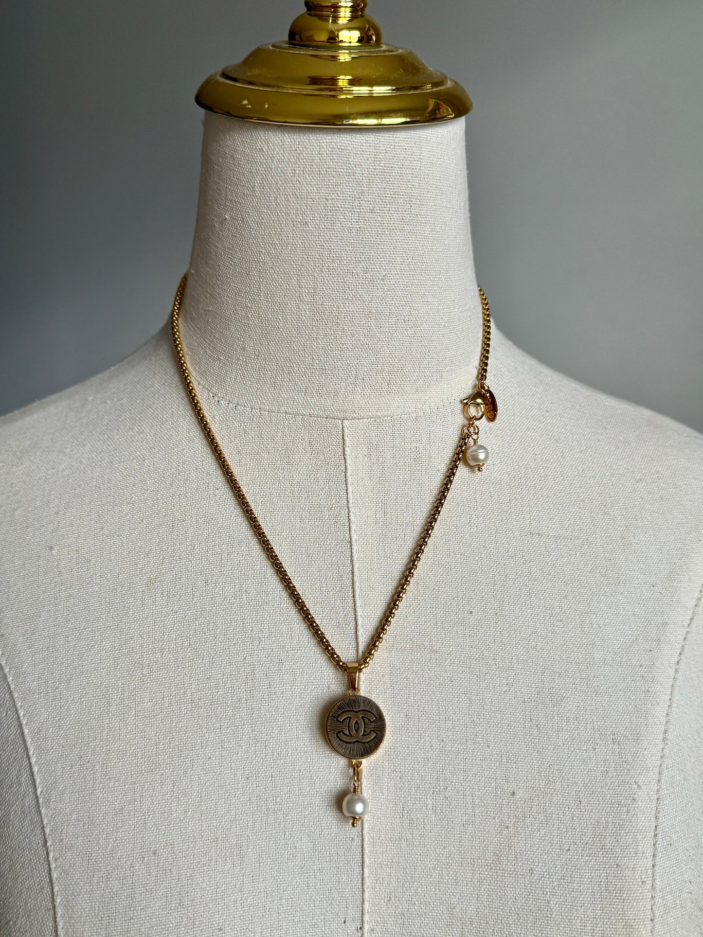 Vintage Authentic reworked Antique Gold button Necklace