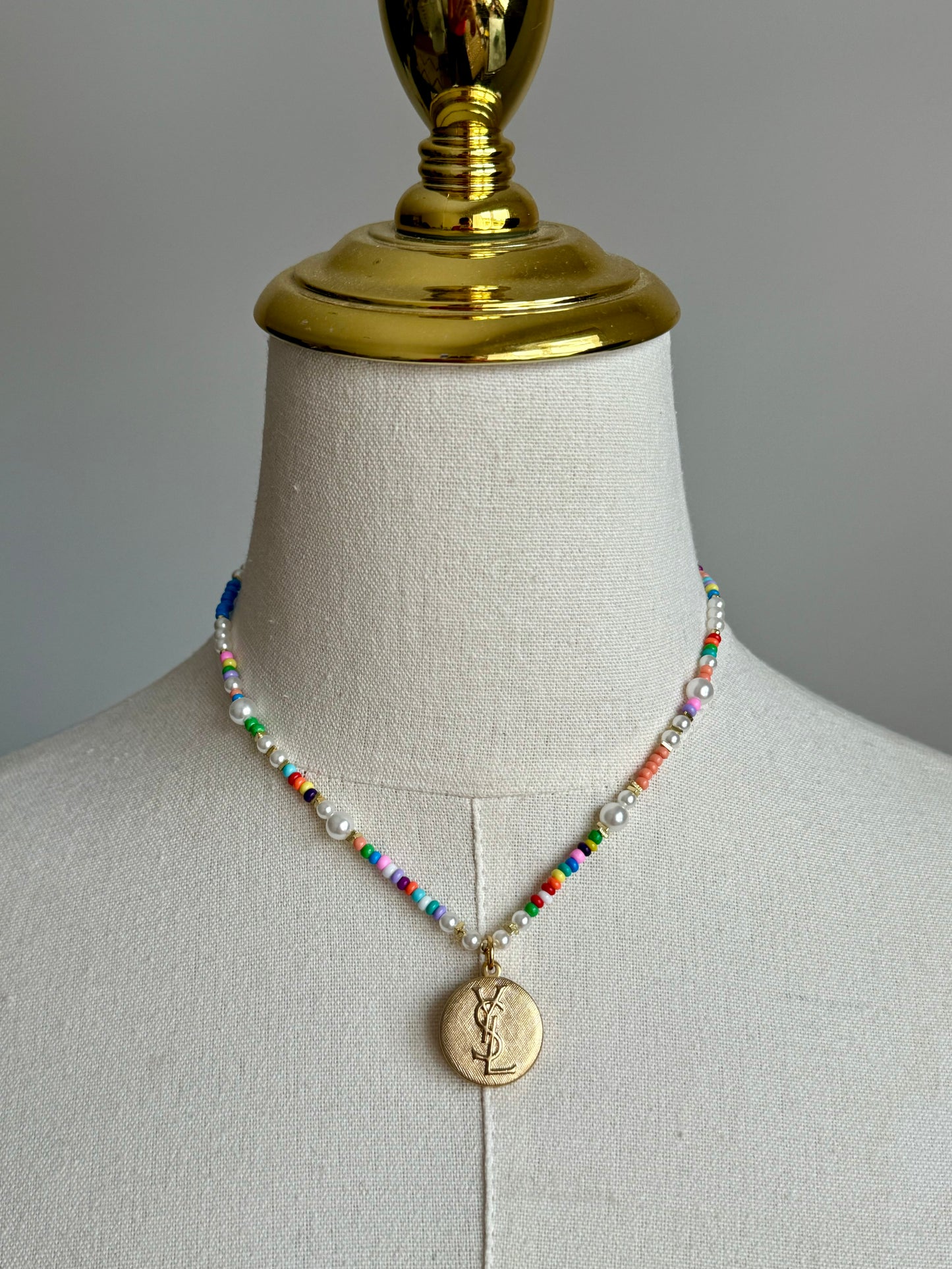 ❤️ Authentic gold reworked Louis Vuitton button beaded Necklace - VERY rare!