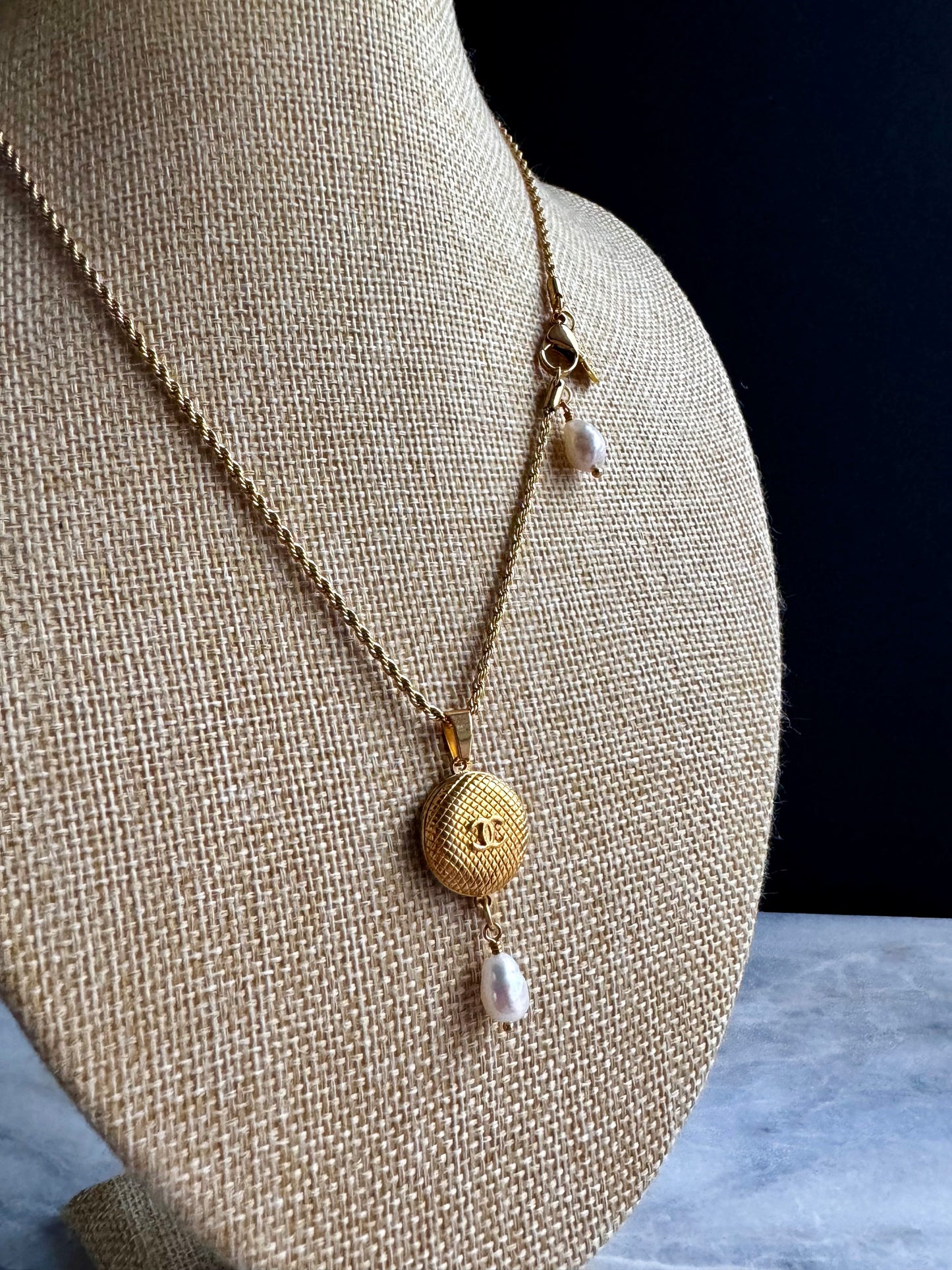 Small Vintage Authentic reworked Gold button Necklace