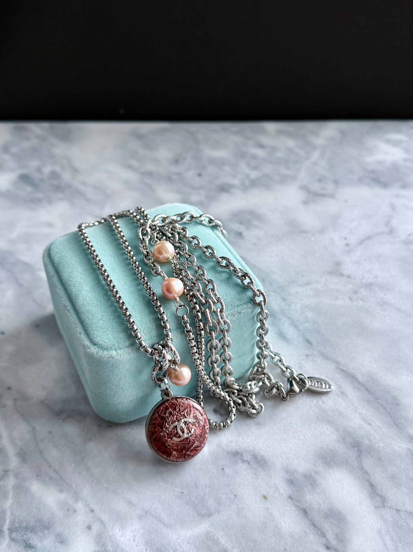 🍒 ONE OF A KIND - Authentic Reworked silver Button Double wrap Necklace
