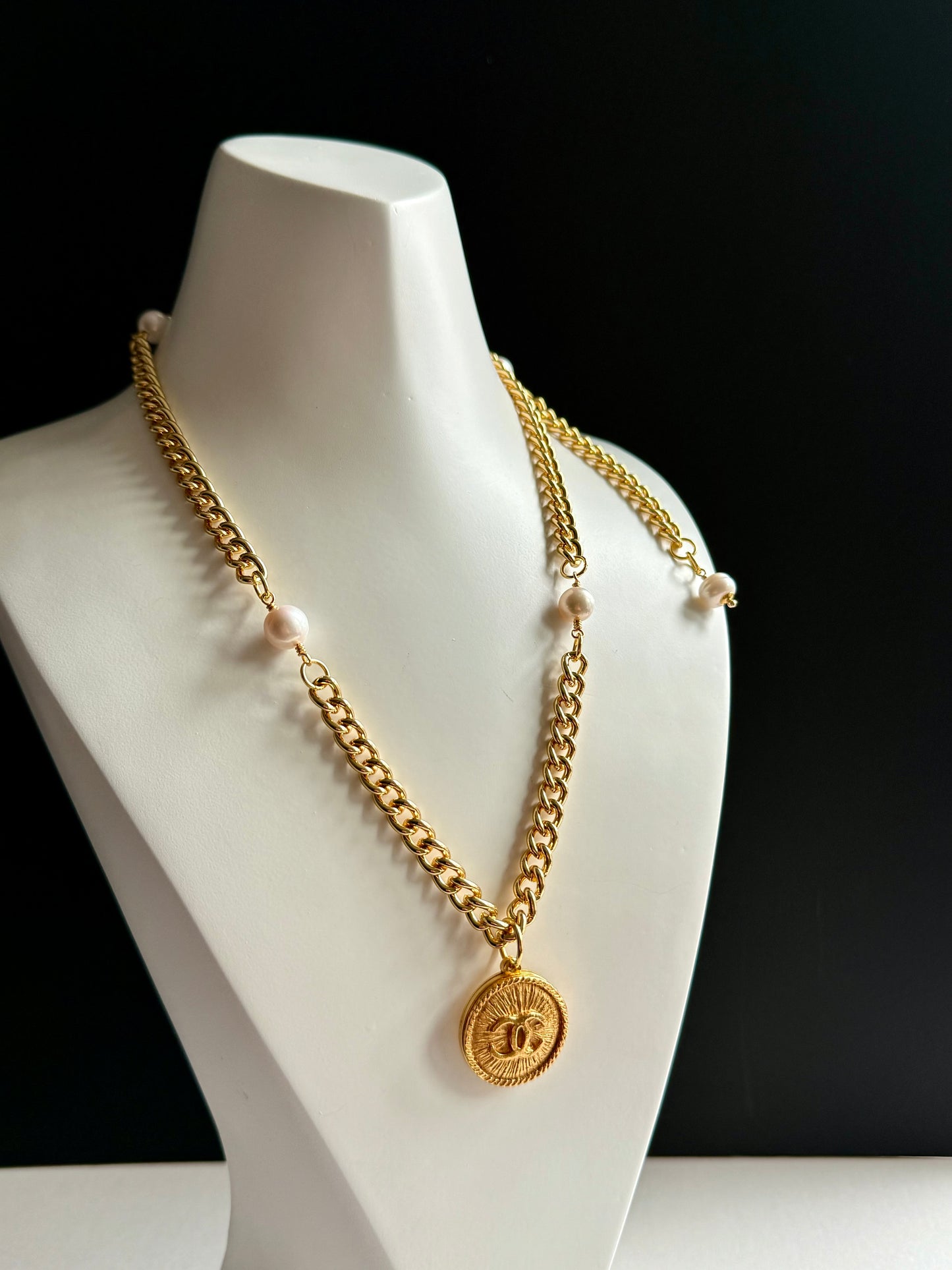 Extremely rare Authentic Reworked gold Button Necklace