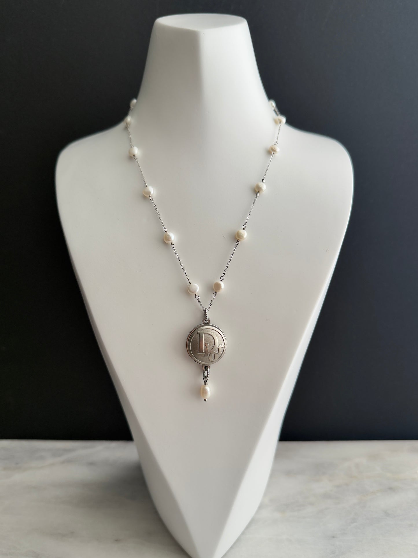 🤍 MOTHER OF PEARL One of a kind Authentic Reworked Dior button necklace
