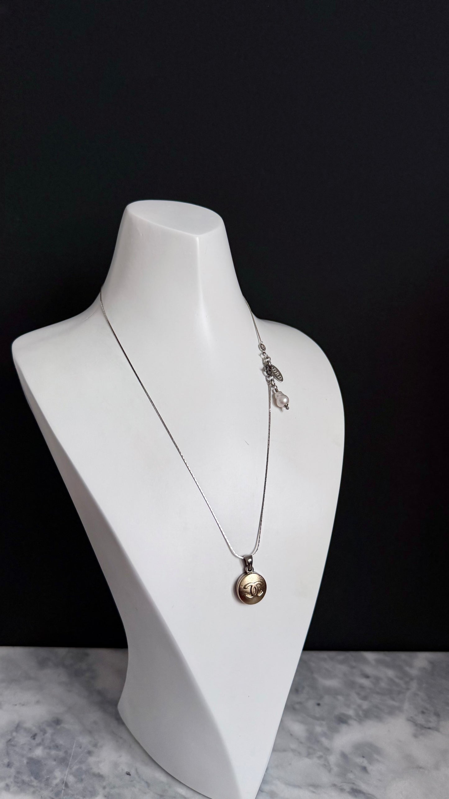 💖 Small Mixed metal Authentic sterling silver chain button necklace