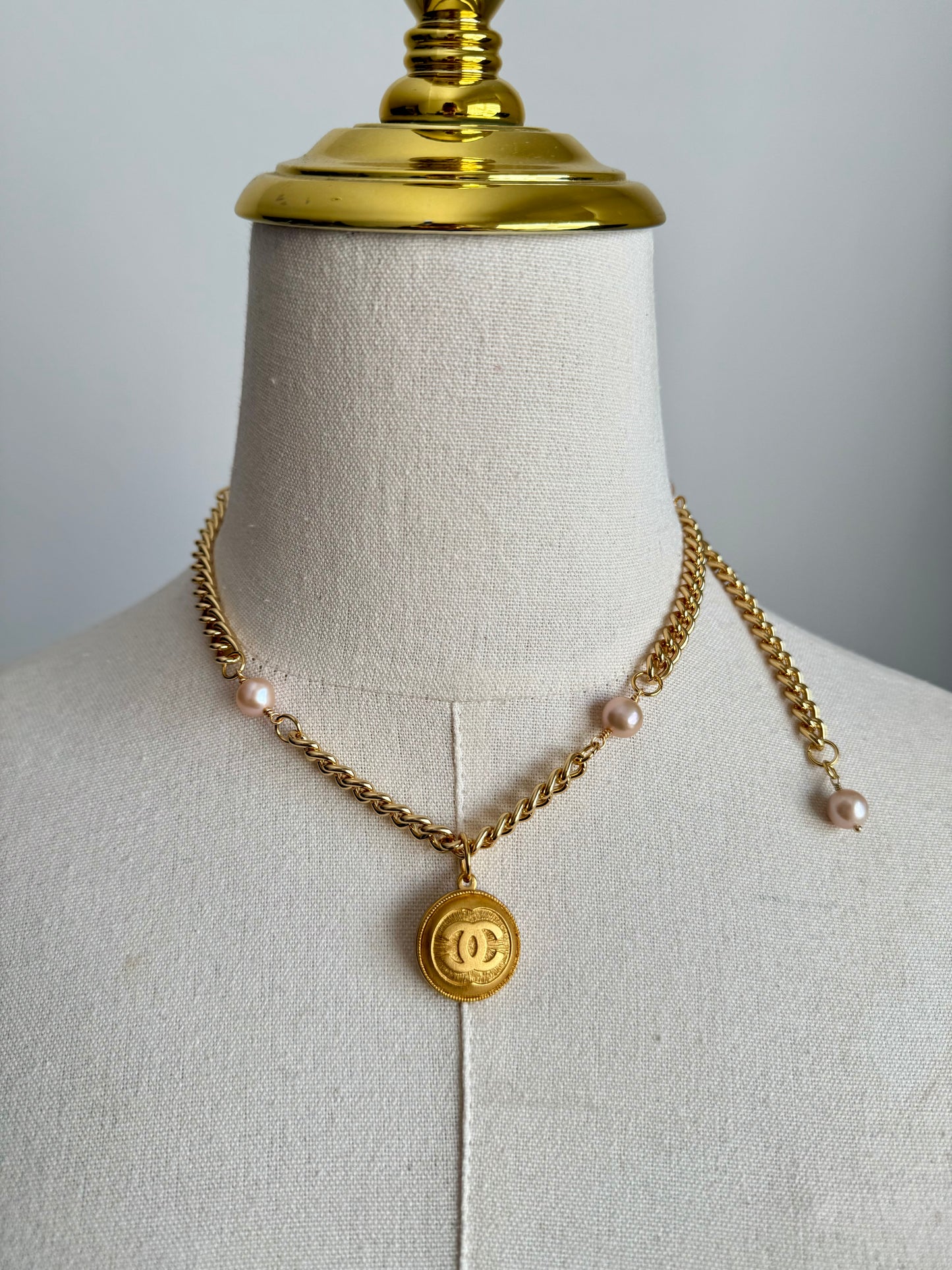 Extremely rare Authentic Reworked gold Button Necklace