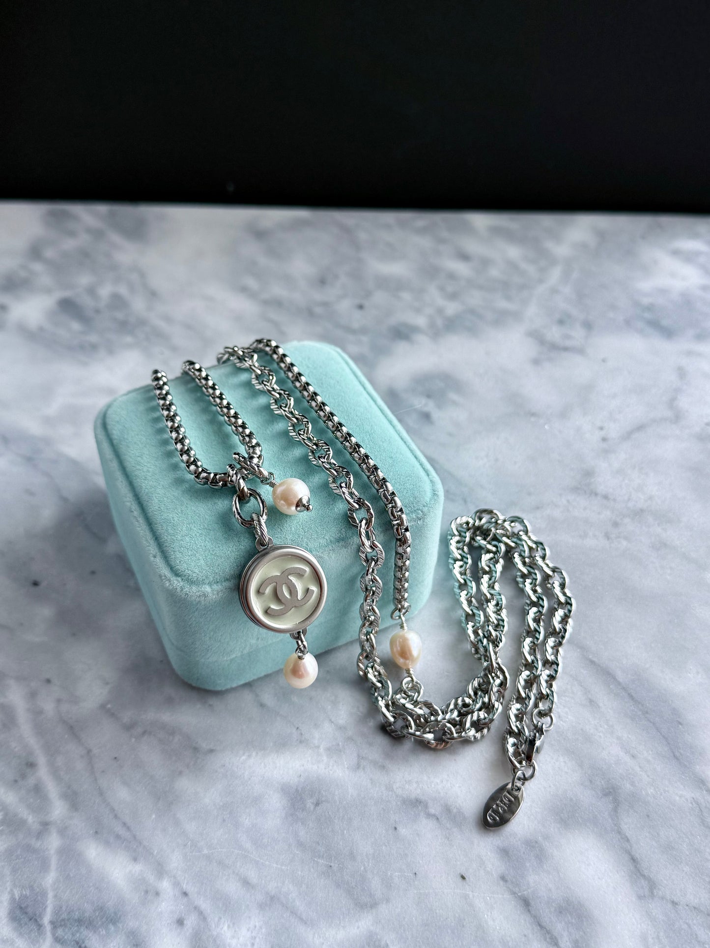 🩵 ONE OF A KIND - Authentic Reworked silver Button Double wrap Necklace