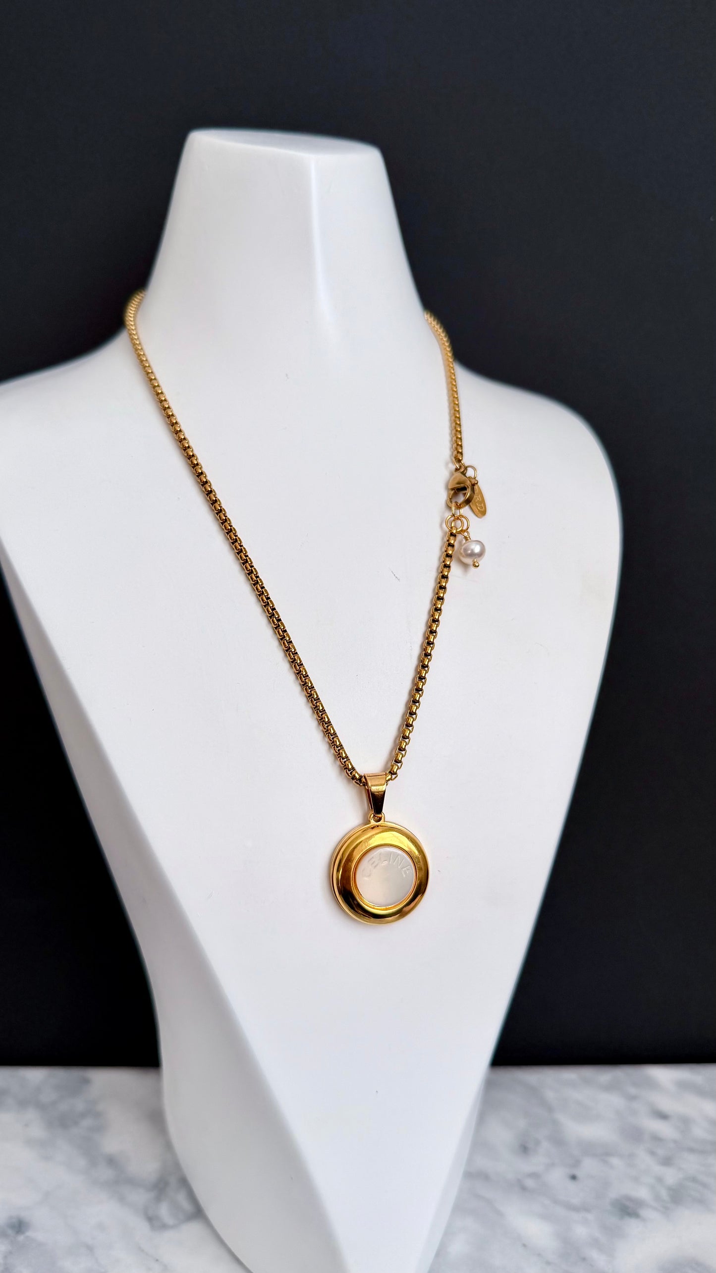 🤍 Vintage Authentic reworked Celine Gold button Necklace - Medium size version