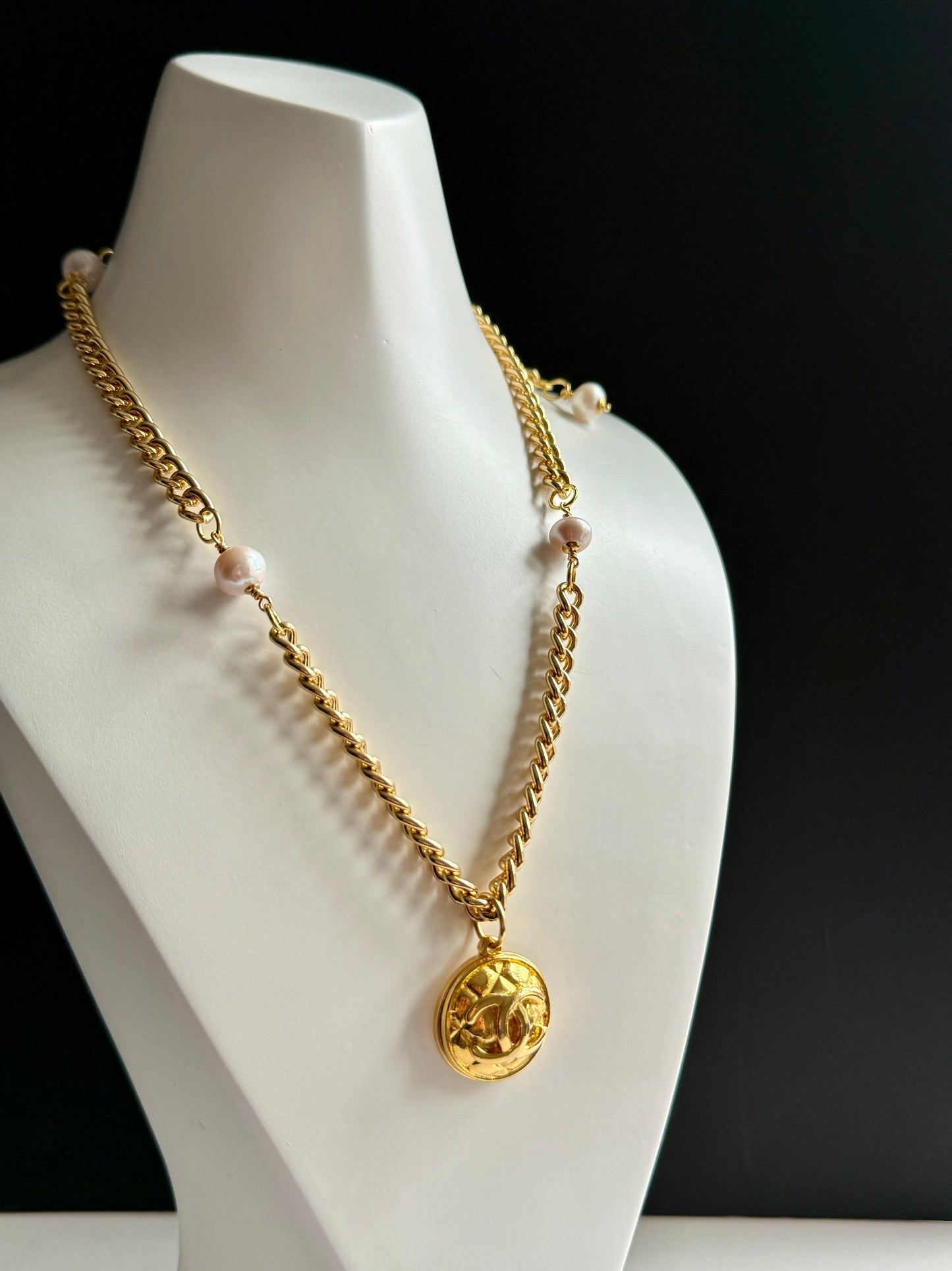 Extremely rare Authentic Reworked gold Button Necklace