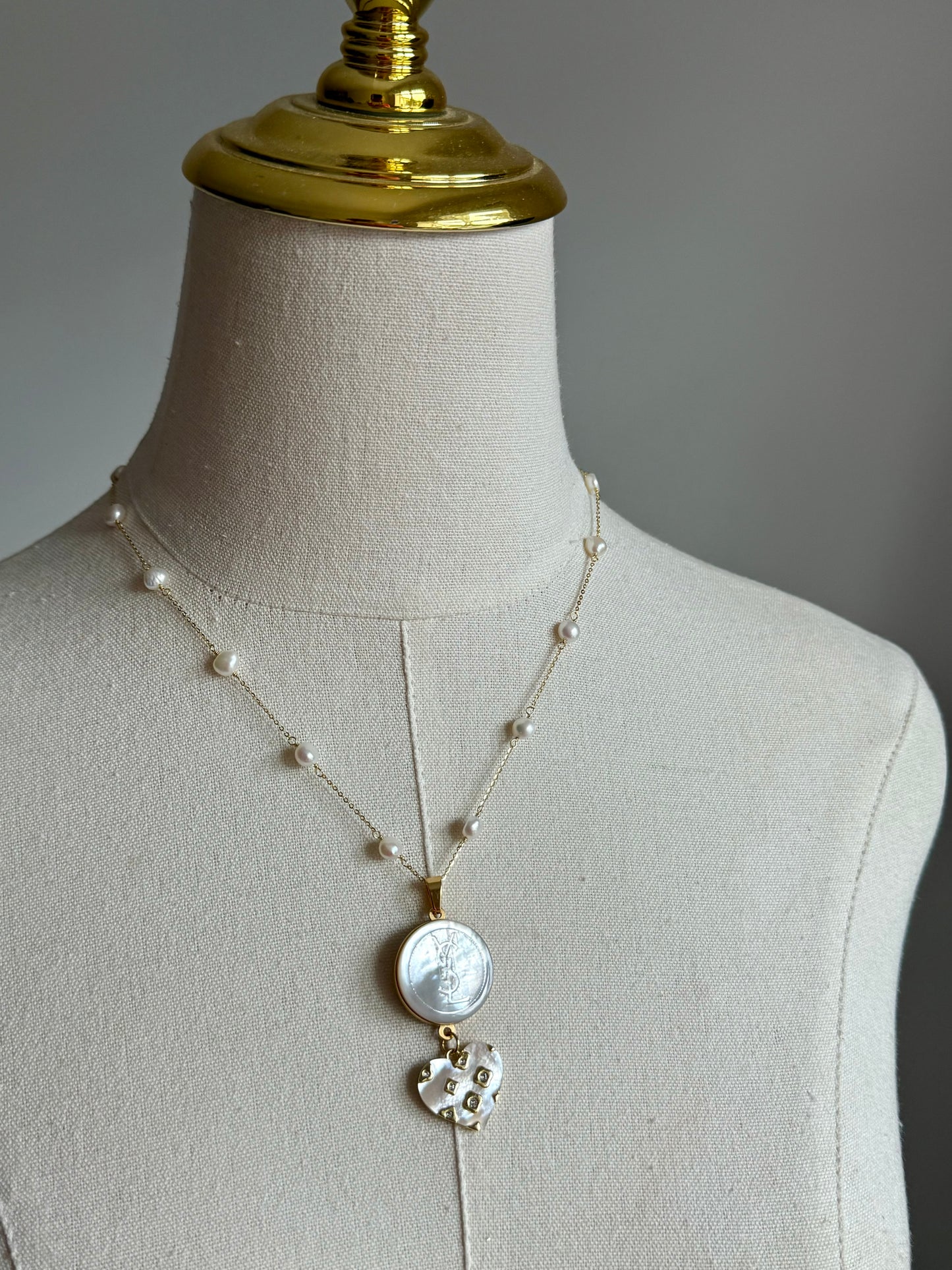 🤍 One of a kind delicate Authentic Reworked YSL button necklace - large pendant