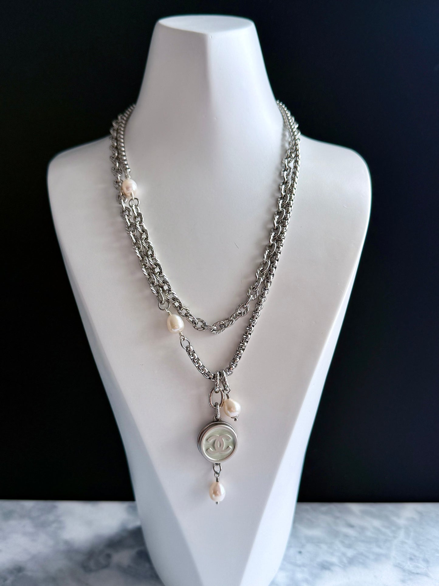 🩵 ONE OF A KIND - Authentic Reworked silver Button Double wrap Necklace
